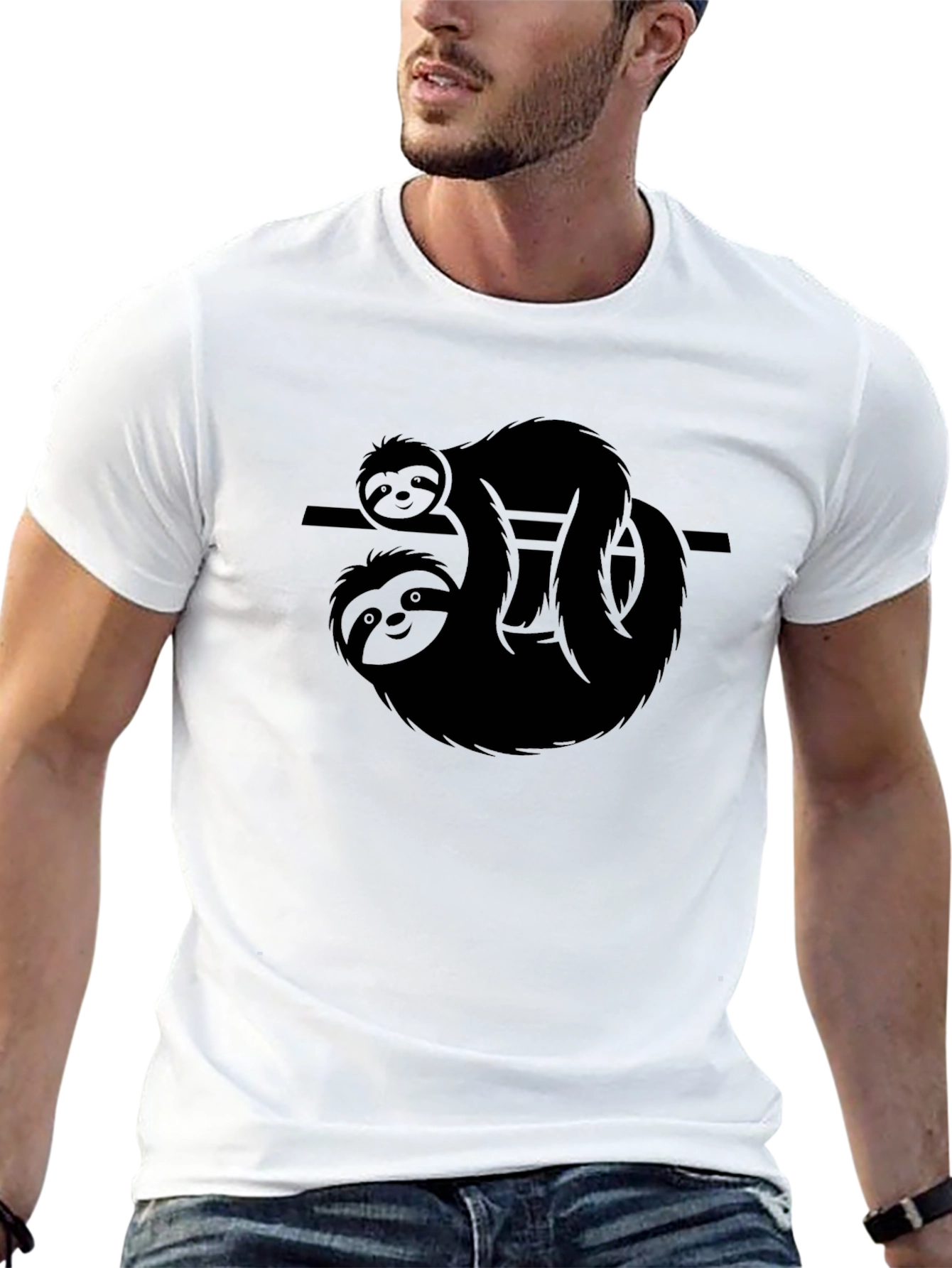 Black Sloth Graphic Tee - Men's Black Cotton T-Shirt view 13