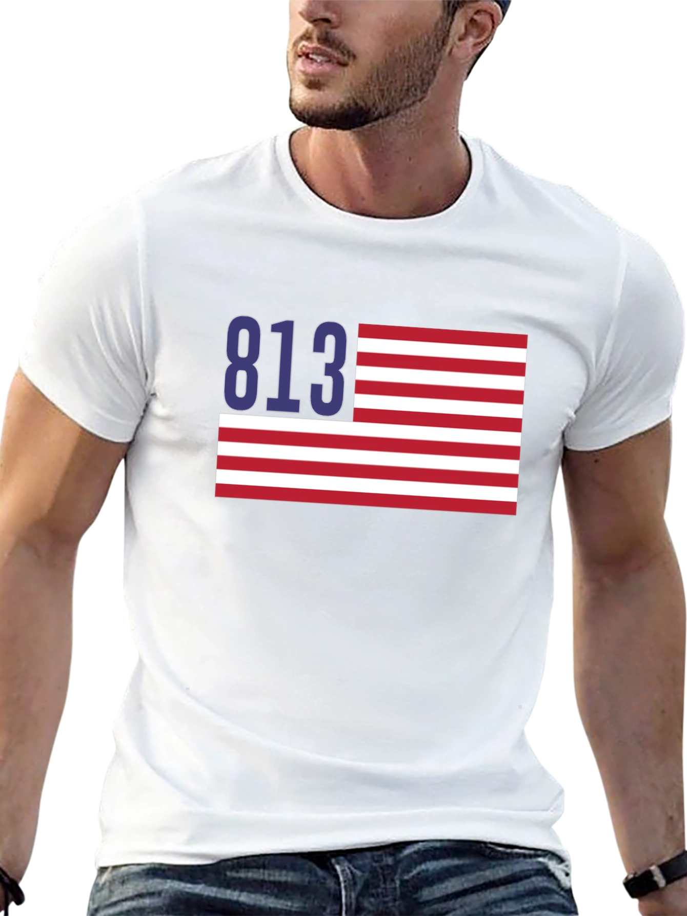 Black 813 Tampa Area Code American Flag T-Shirt view 13