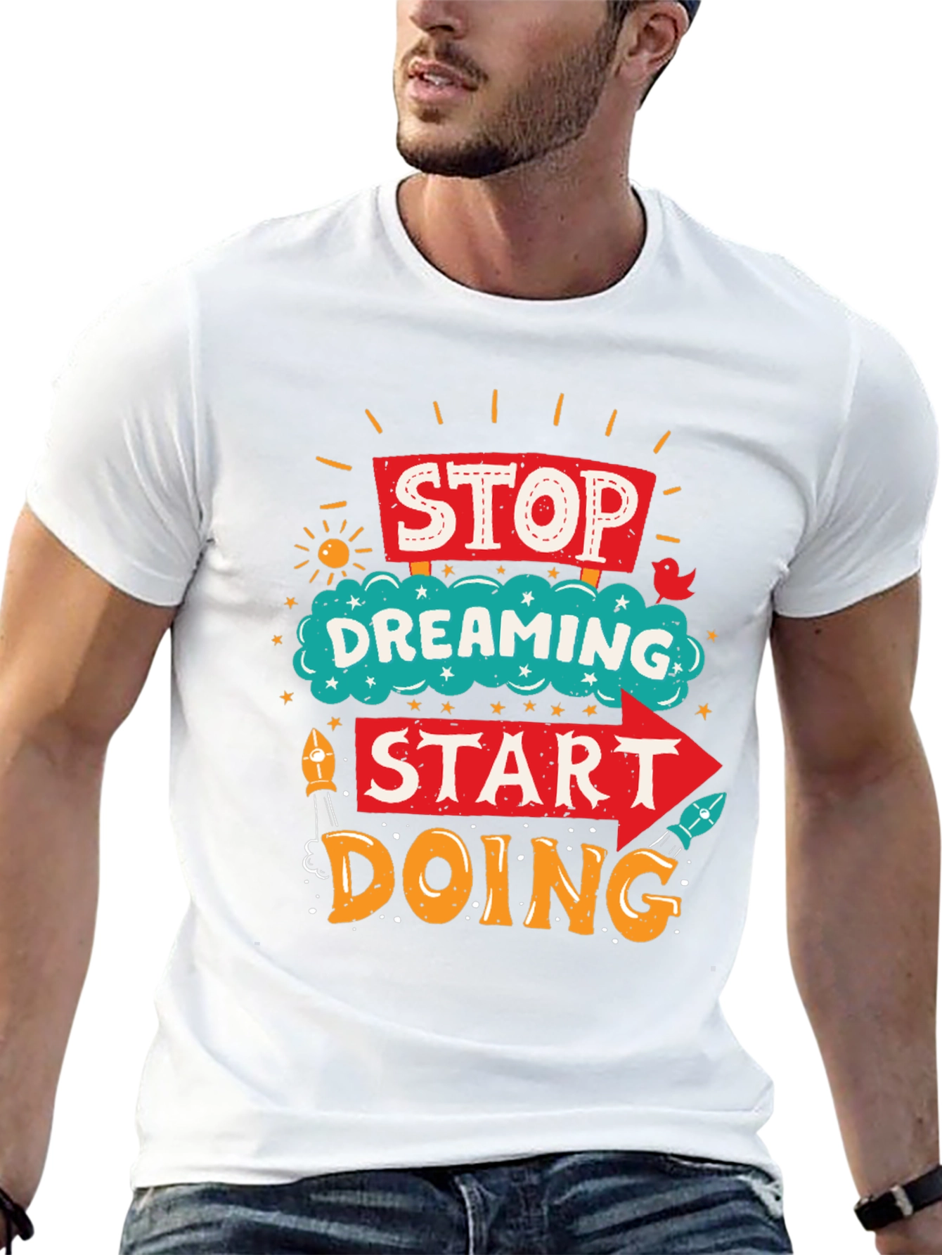 Black Stop Dreaming Start Doing Graphic Tee view 13