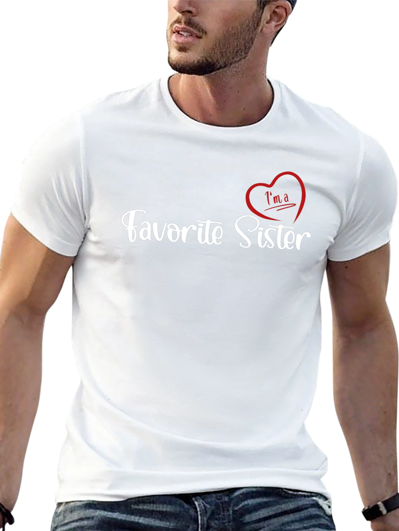 Black Favorite Sister T-Shirt - Heart Graphic view 13