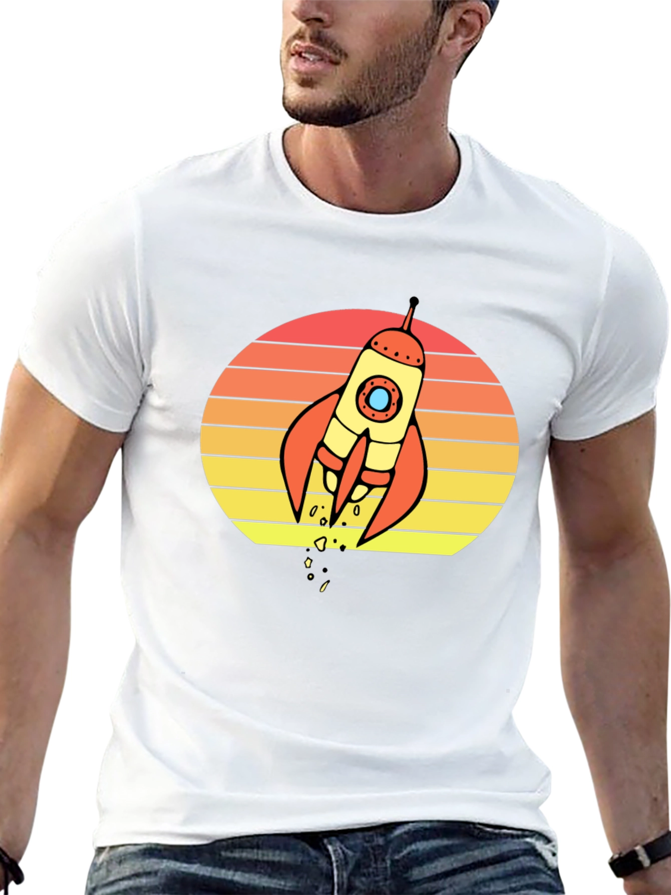 Black Retro Rocket Sunset Graphic T-Shirt - Space Lover Tee view 13