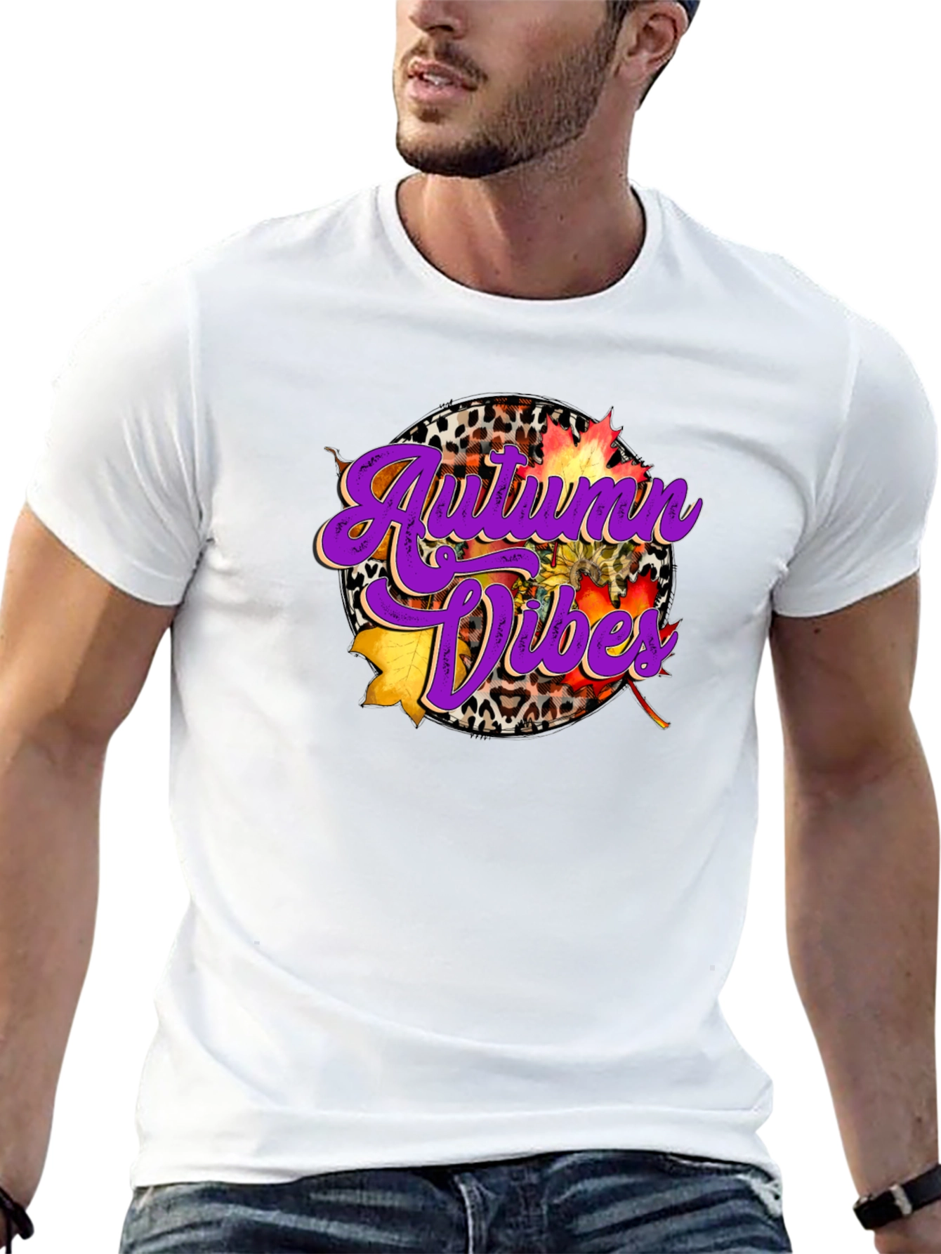 Black Autumn Vibes Leopard Print Graphic Tee view 13