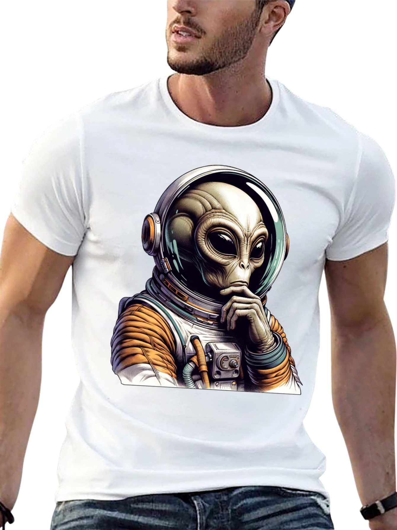 Black Alien Astronaut Graphic Tee - Black Cotton Blend view 13