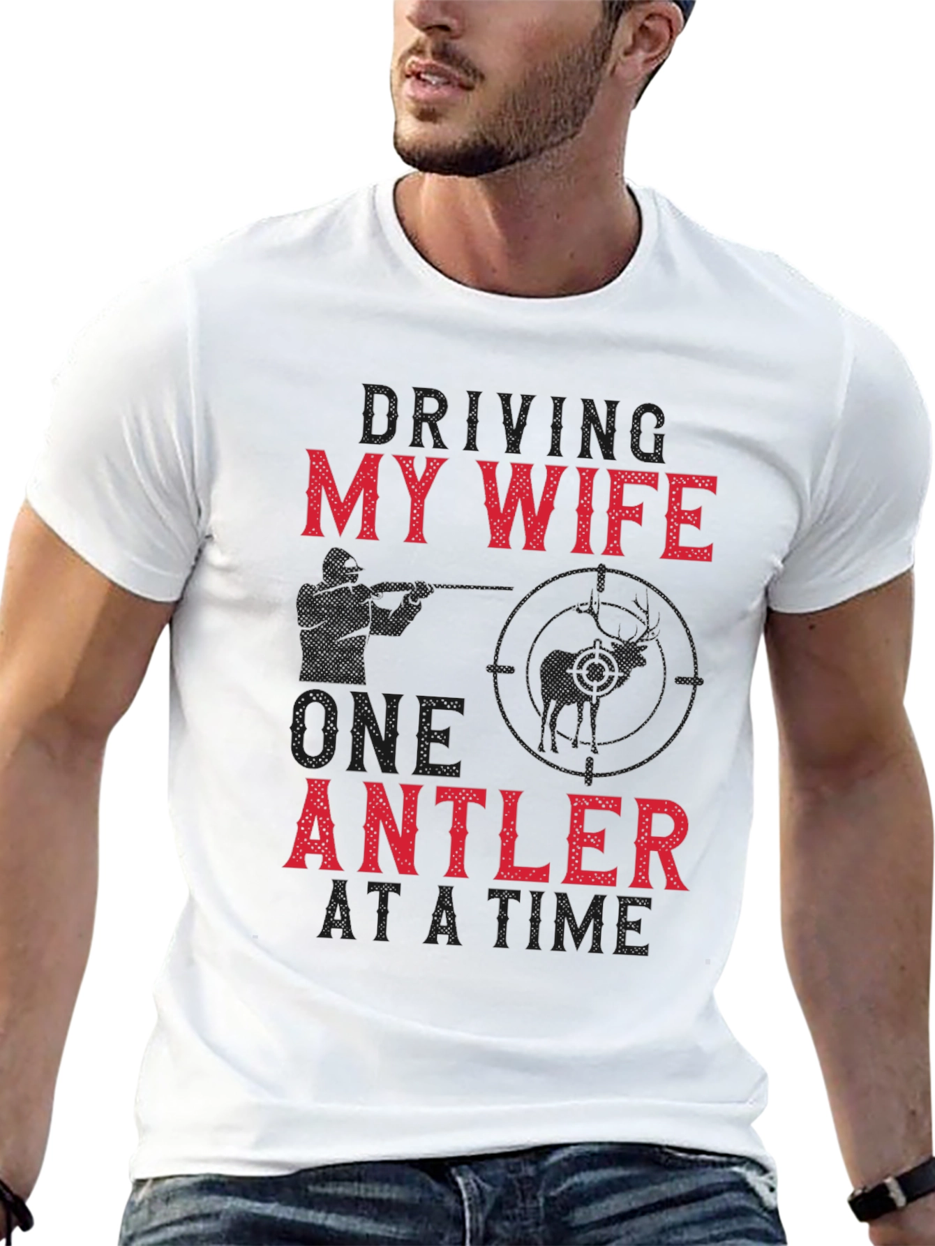Black Driving My Wife One Antler at a Time Graphic Tee view 13