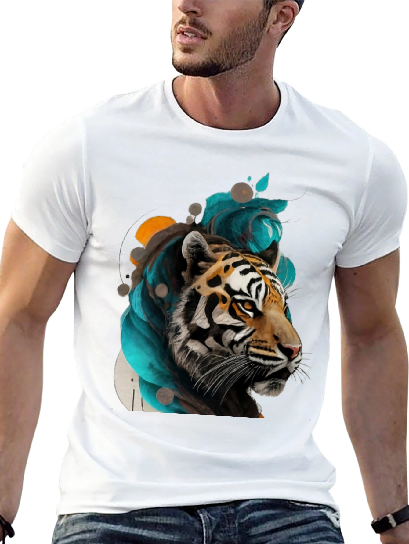 Black Tiger Art Black Tee - Men's Graphic T-Shirt view 13