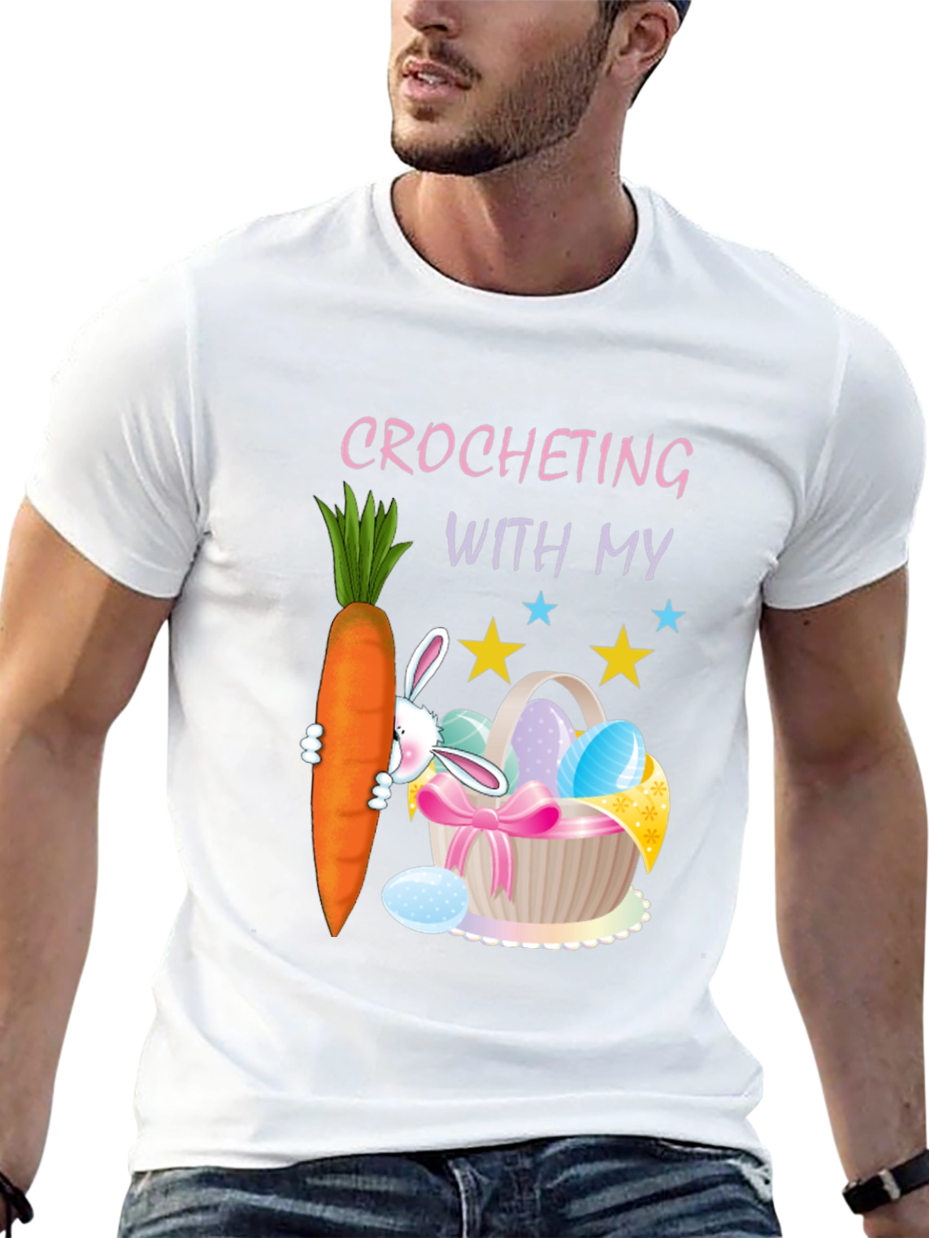 Black Crocheting Easter Bunny Carrot T-Shirt view 13