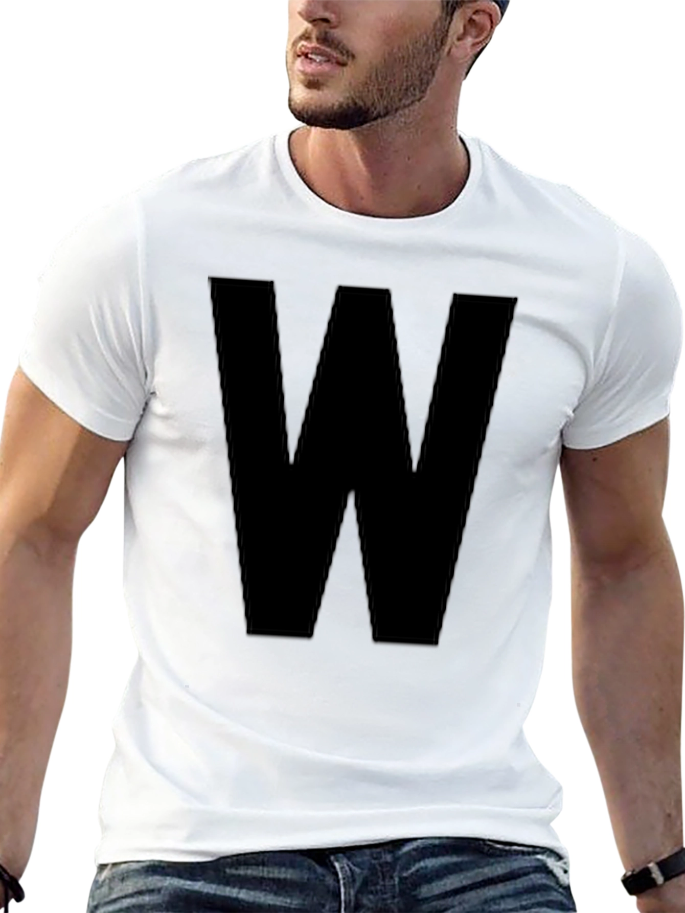 Black Bold Initial Tee - Black Letter W Graphic T-Shirt view 13