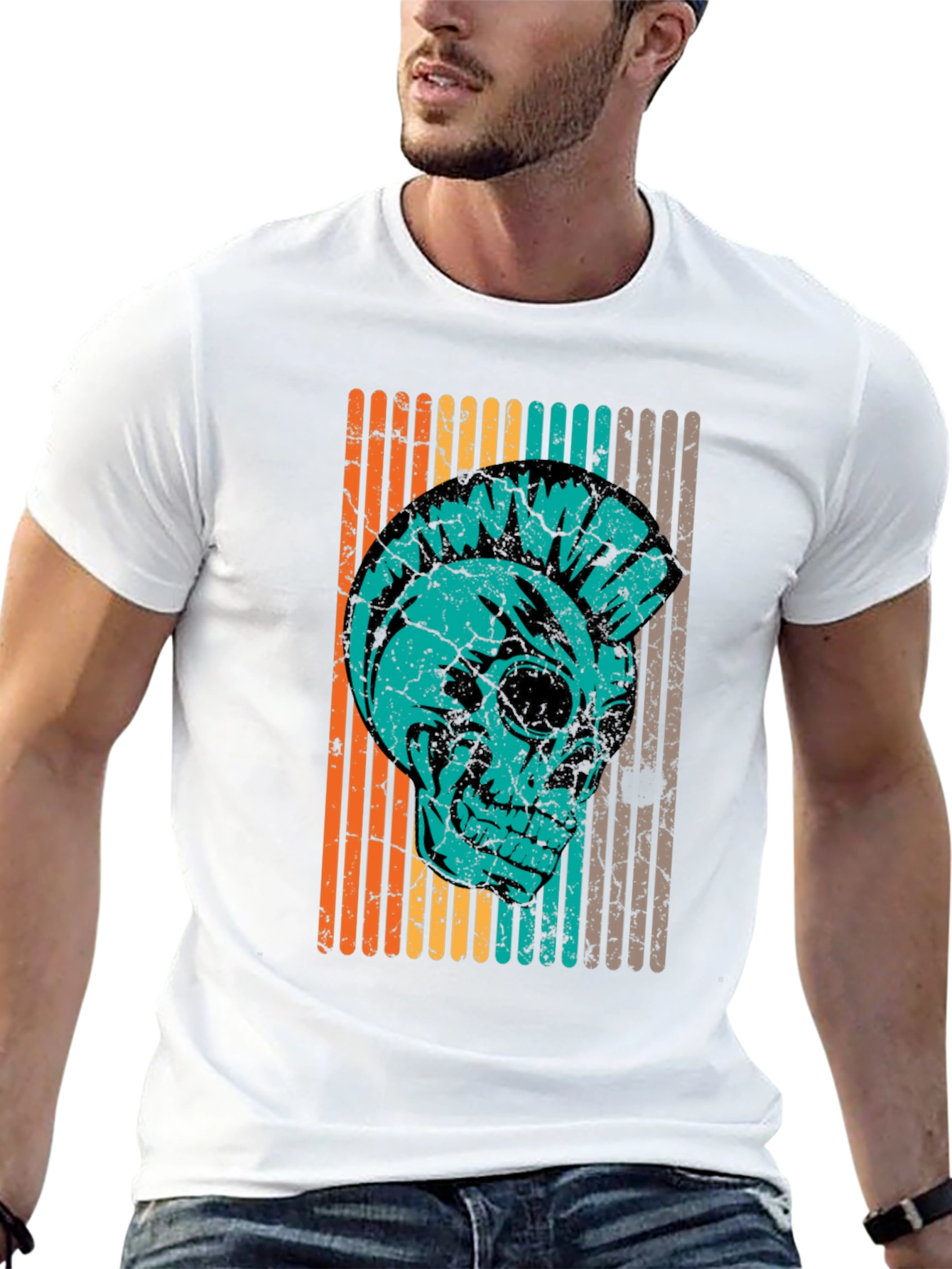 Black Retro Punk Skull T-Shirt - Vintage Style view 13