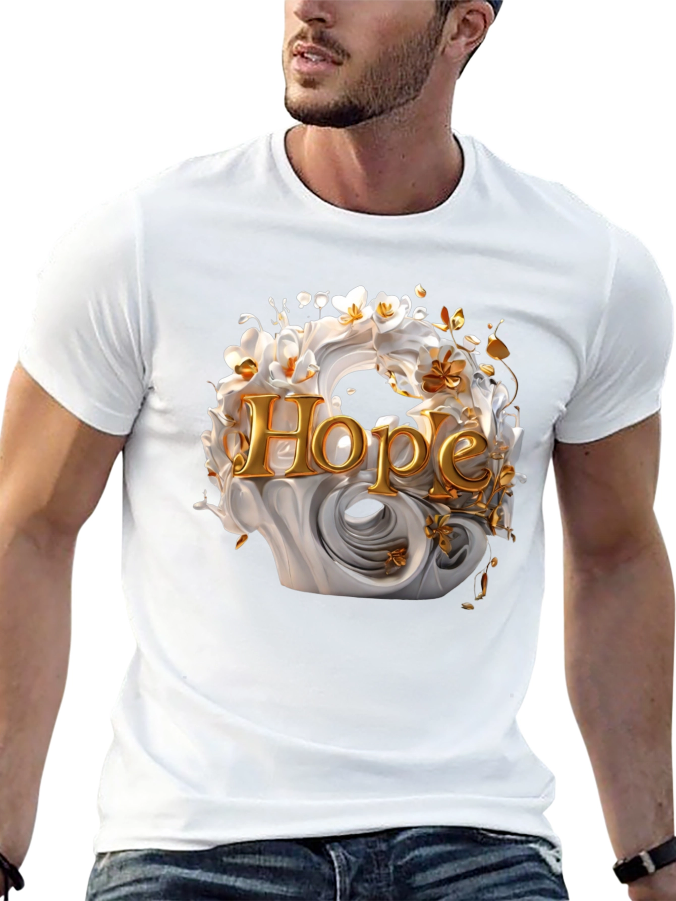 Black Hope Floral Graphic Tee - Elegant Black Cotton T-Shirt view 13