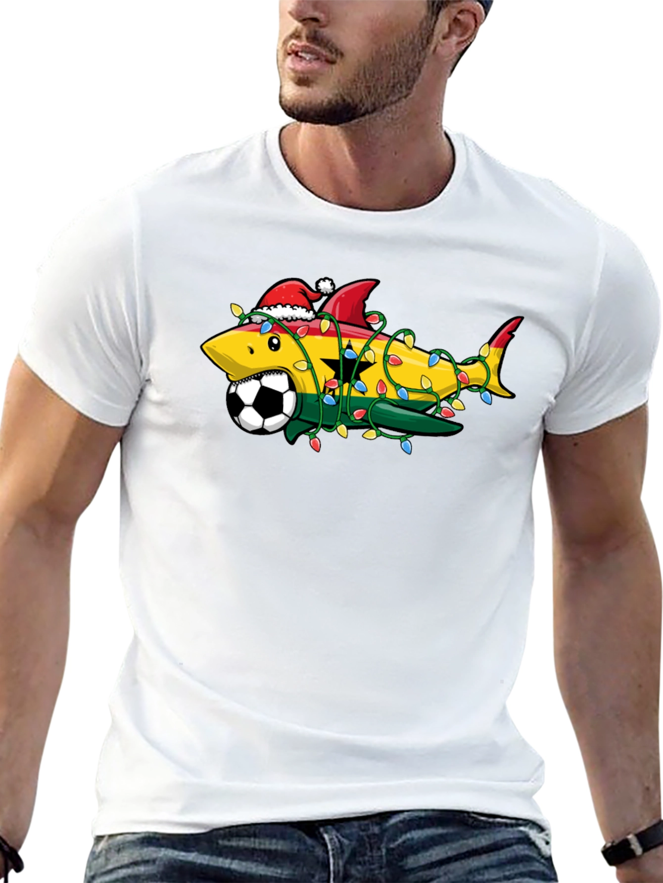 Black Ghana Shark Soccer Christmas T-Shirt view 13