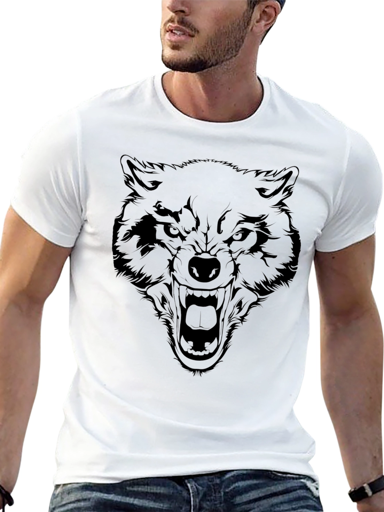 Black Black Wolf Graphic T-Shirt - Fierce Animal Design view 13