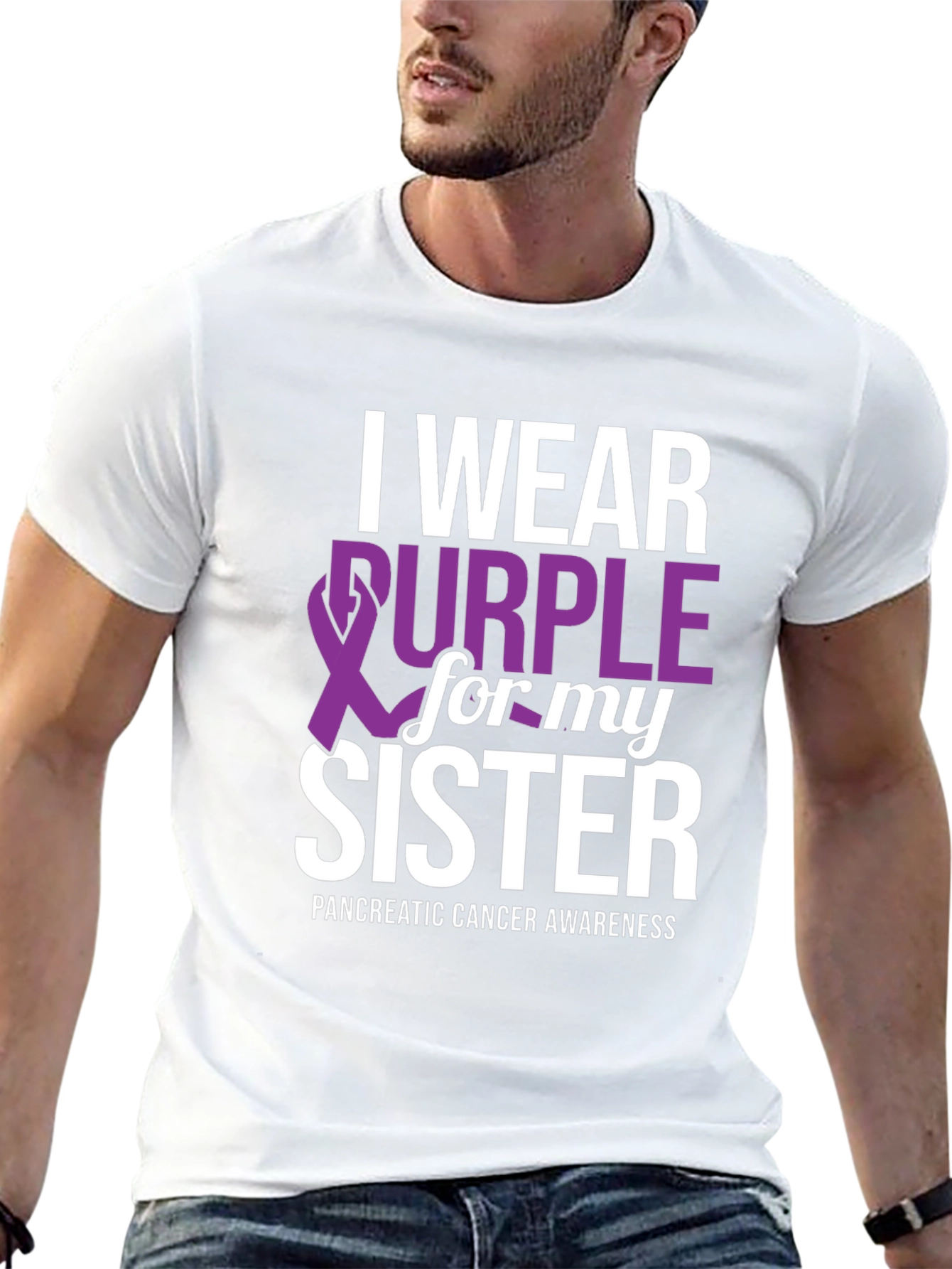 Black I Wear Purple for My Sister T-Shirt - Pancreatic Cancer Awareness view 13