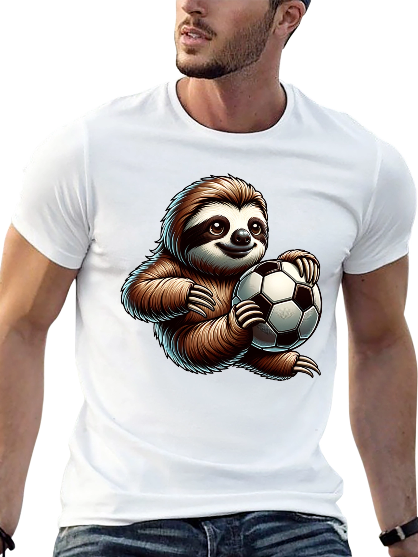 Black Sloth Soccer Fan T-Shirt - Cute Cartoon Design view 13