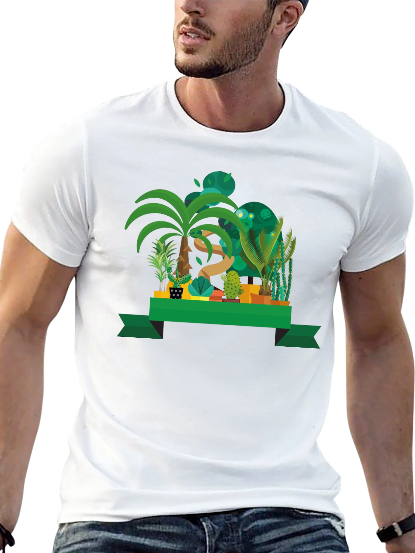 Black Tropical Plant Graphic Black T-Shirt view 13