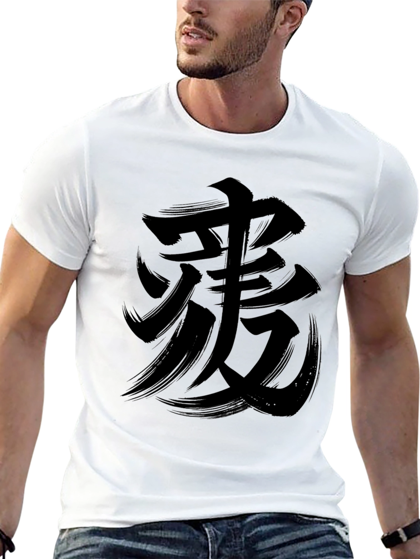 Black Black T-Shirt with Japanese Calligraphy Art view 13