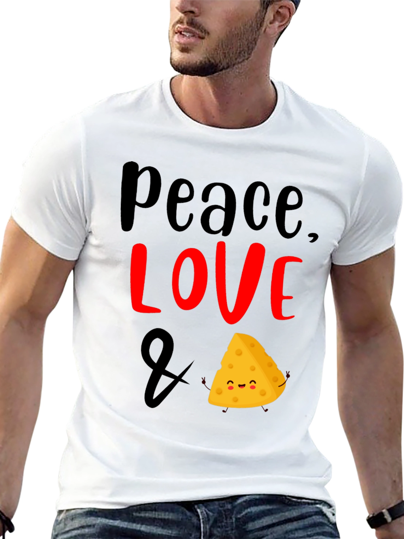 Black Peace Love & Cheese Funny Graphic T-Shirt view 13