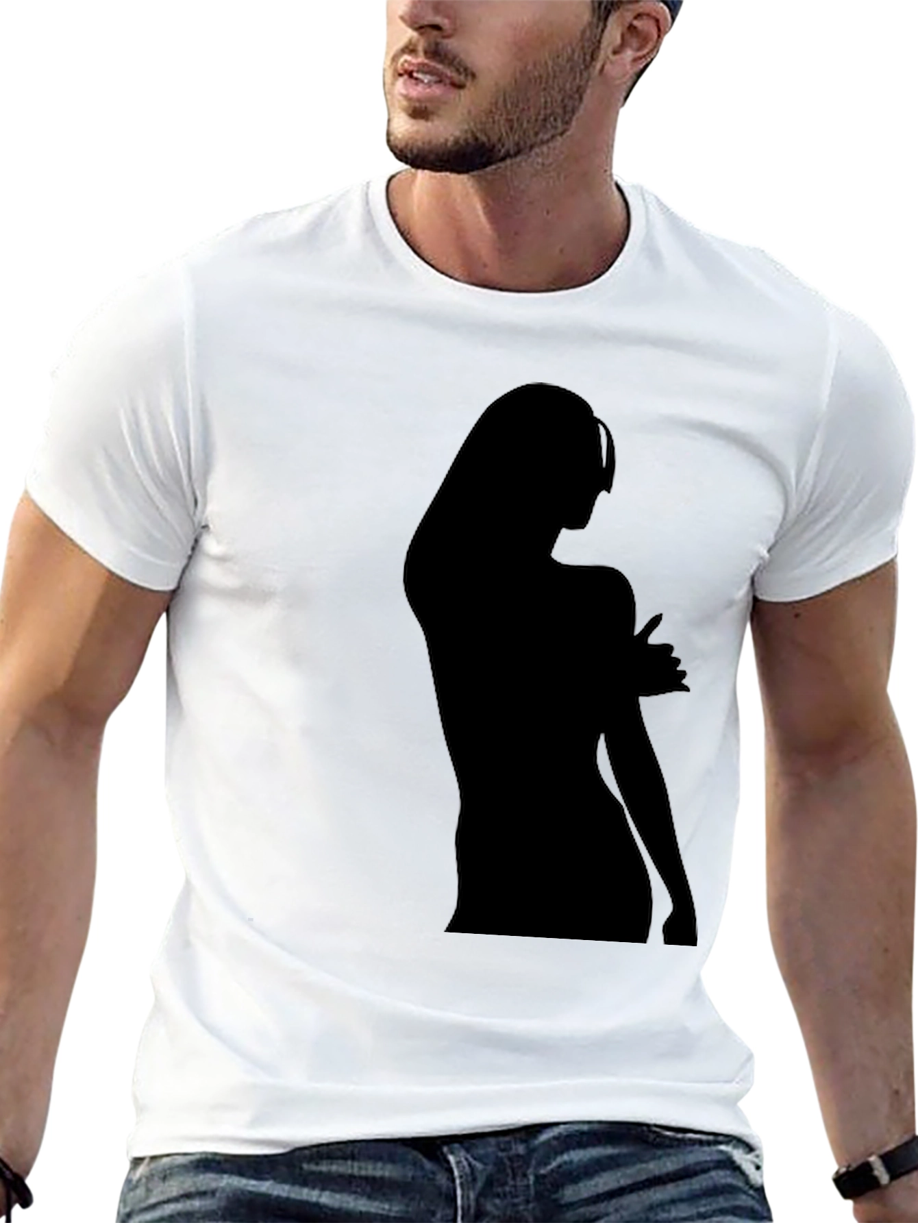 Black Silhouette Graphic Tee - Black Cotton Blend view 13