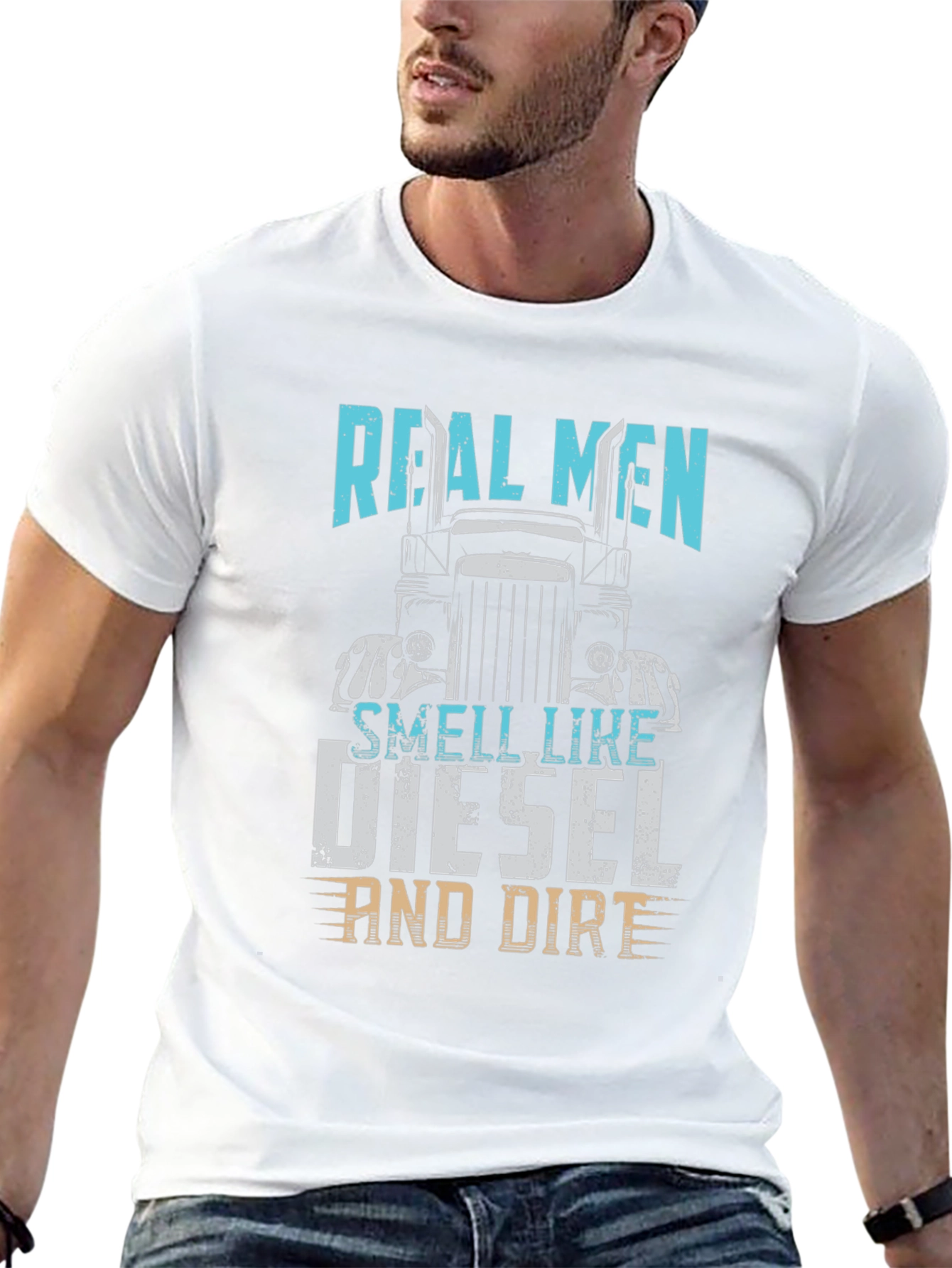 Black Real Men Diesel and Dirt Trucker T-Shirt view 13
