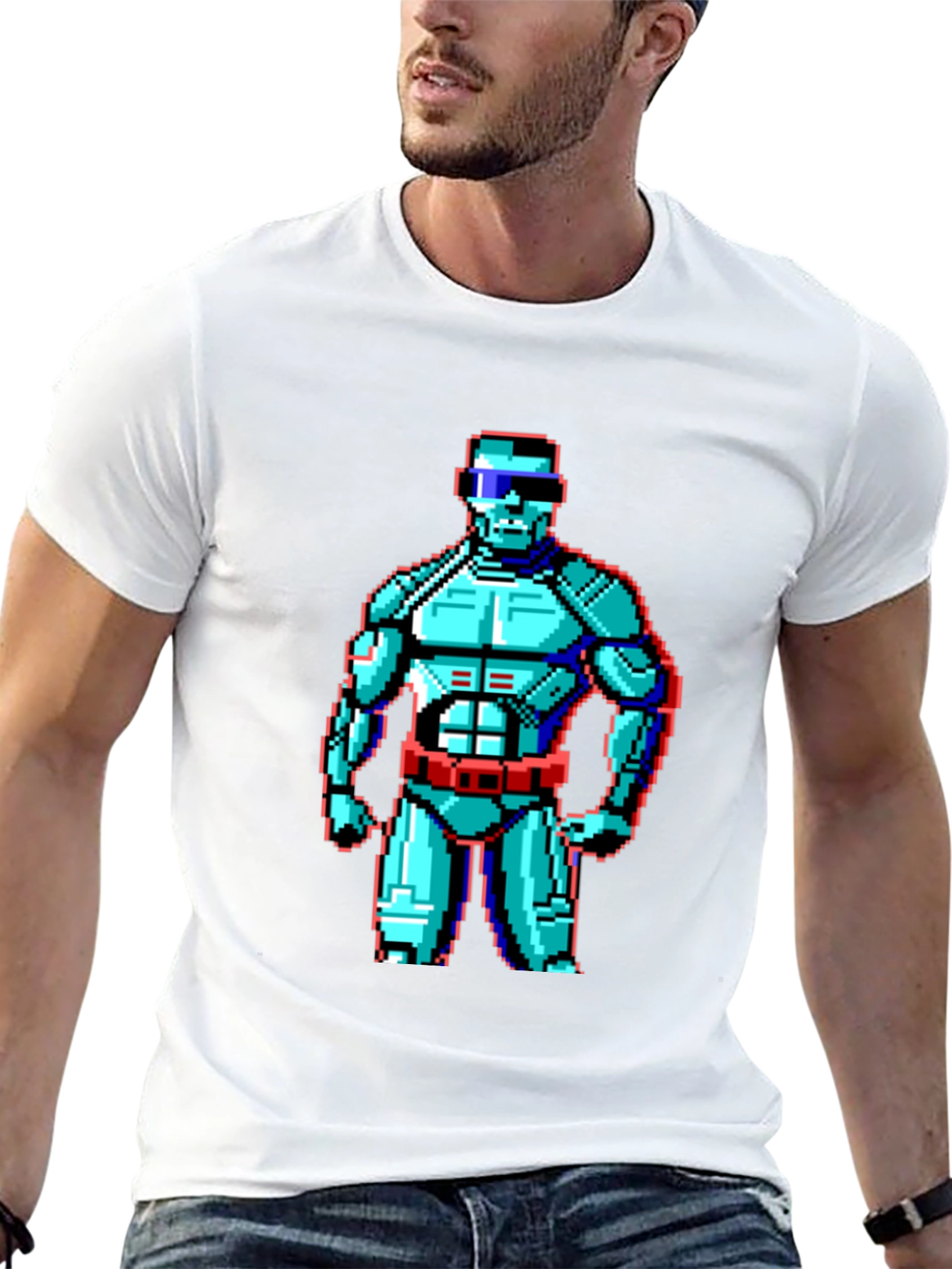 Black Retro Pixel Robot Graphic T-Shirt - Black view 13