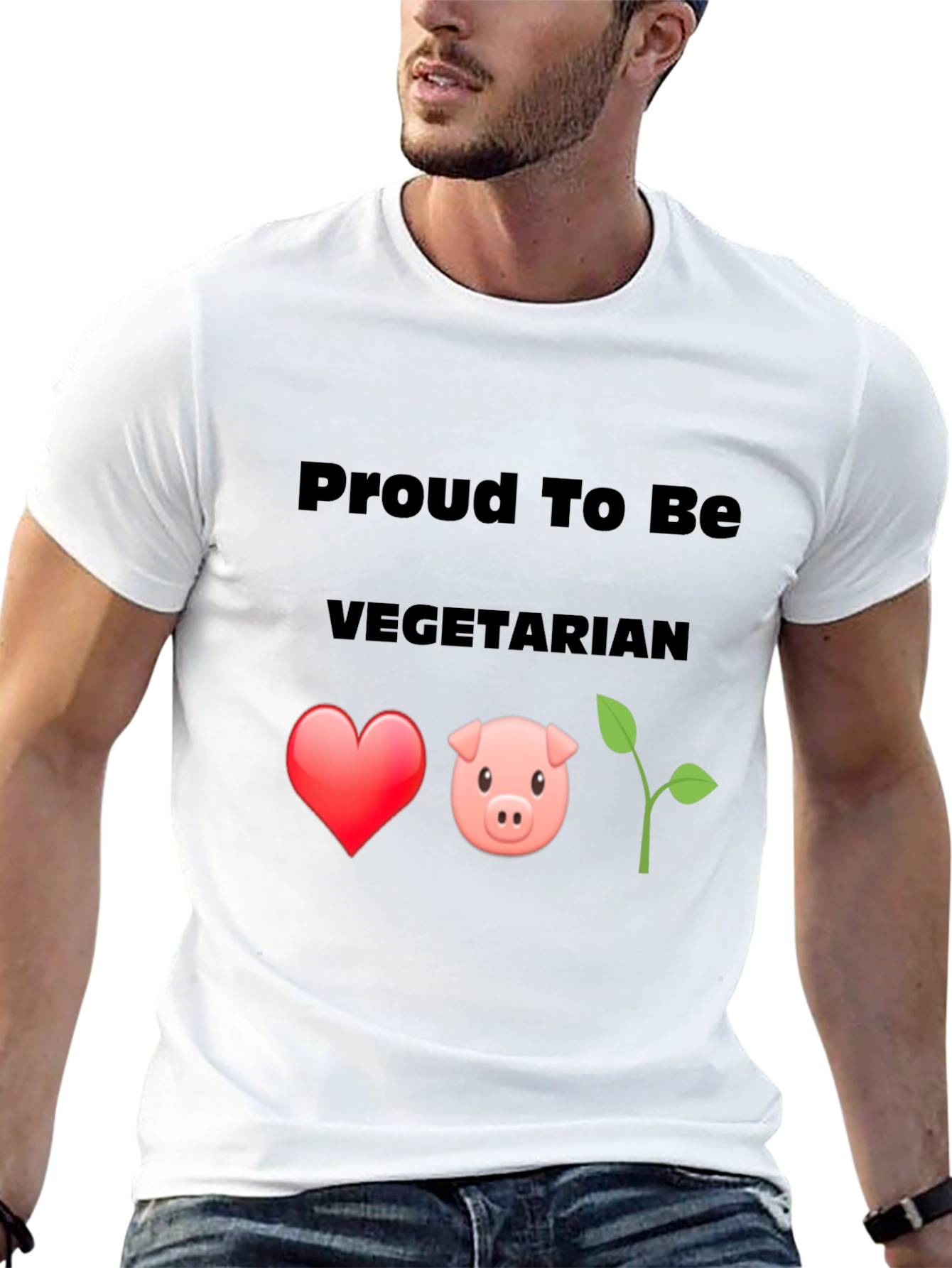 Black Proud Vegetarian Graphic Tee - Heart Pig Plant Design view 13