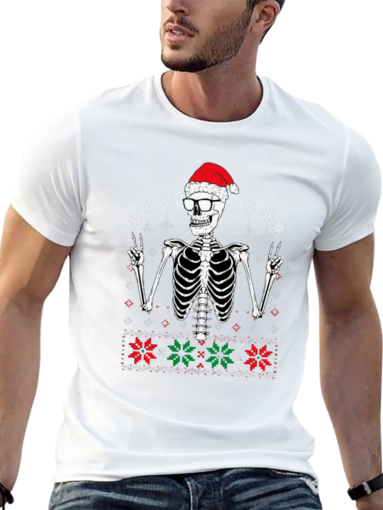 Black Christmas Skeleton Santa T-Shirt view 13