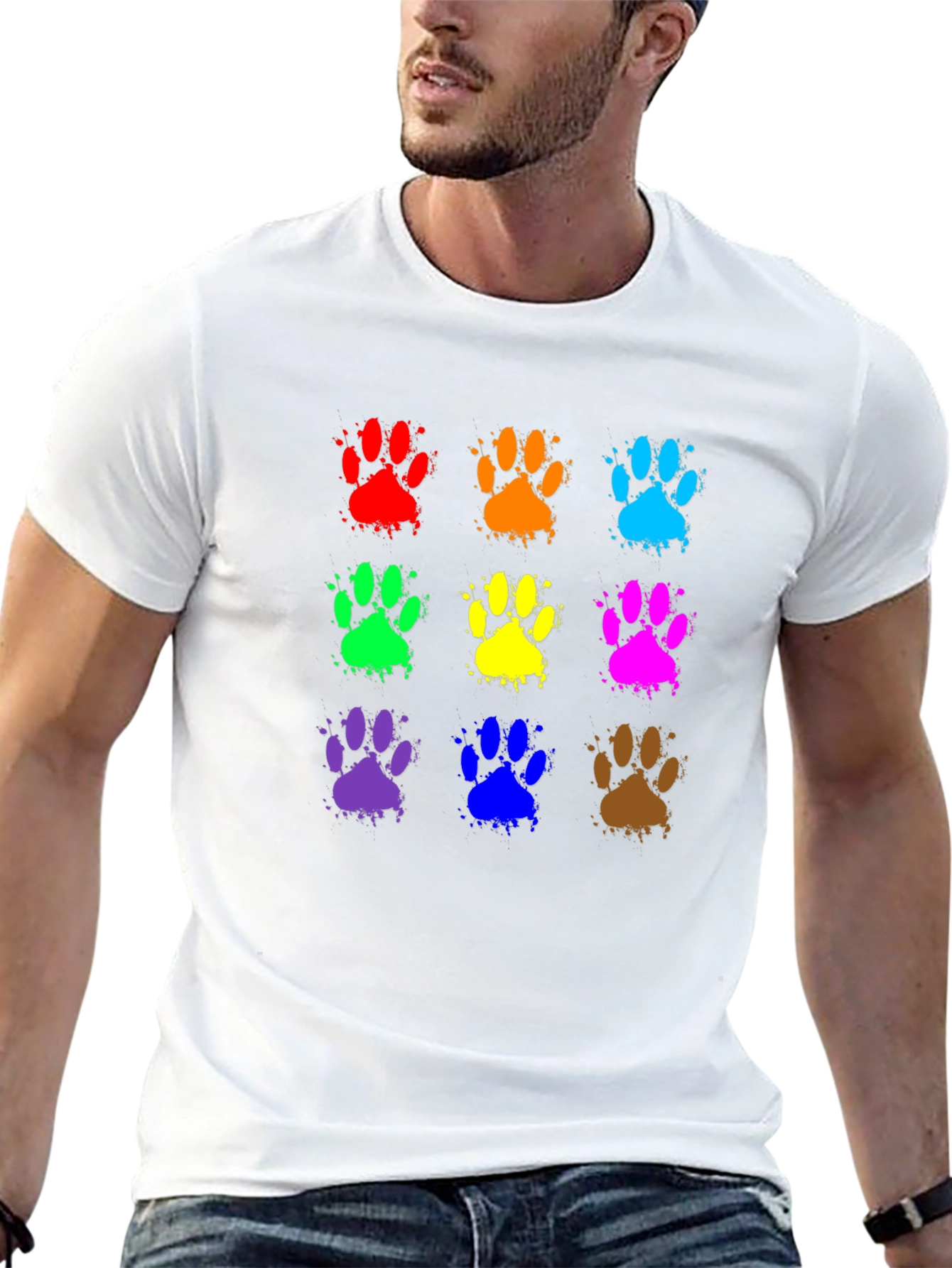 Black Colorful Paw Print T-Shirt - Fun Animal Lover Tee view 13