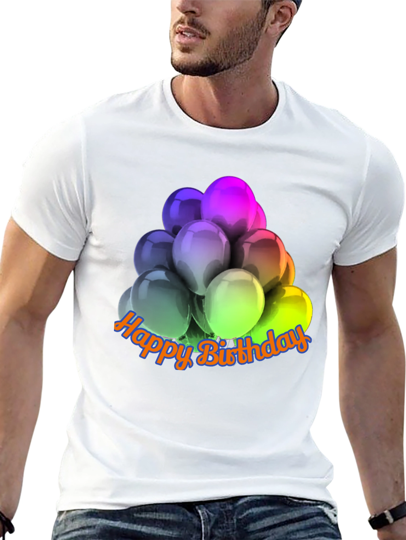 Black Happy Birthday Balloons Graphic T-Shirt view 13