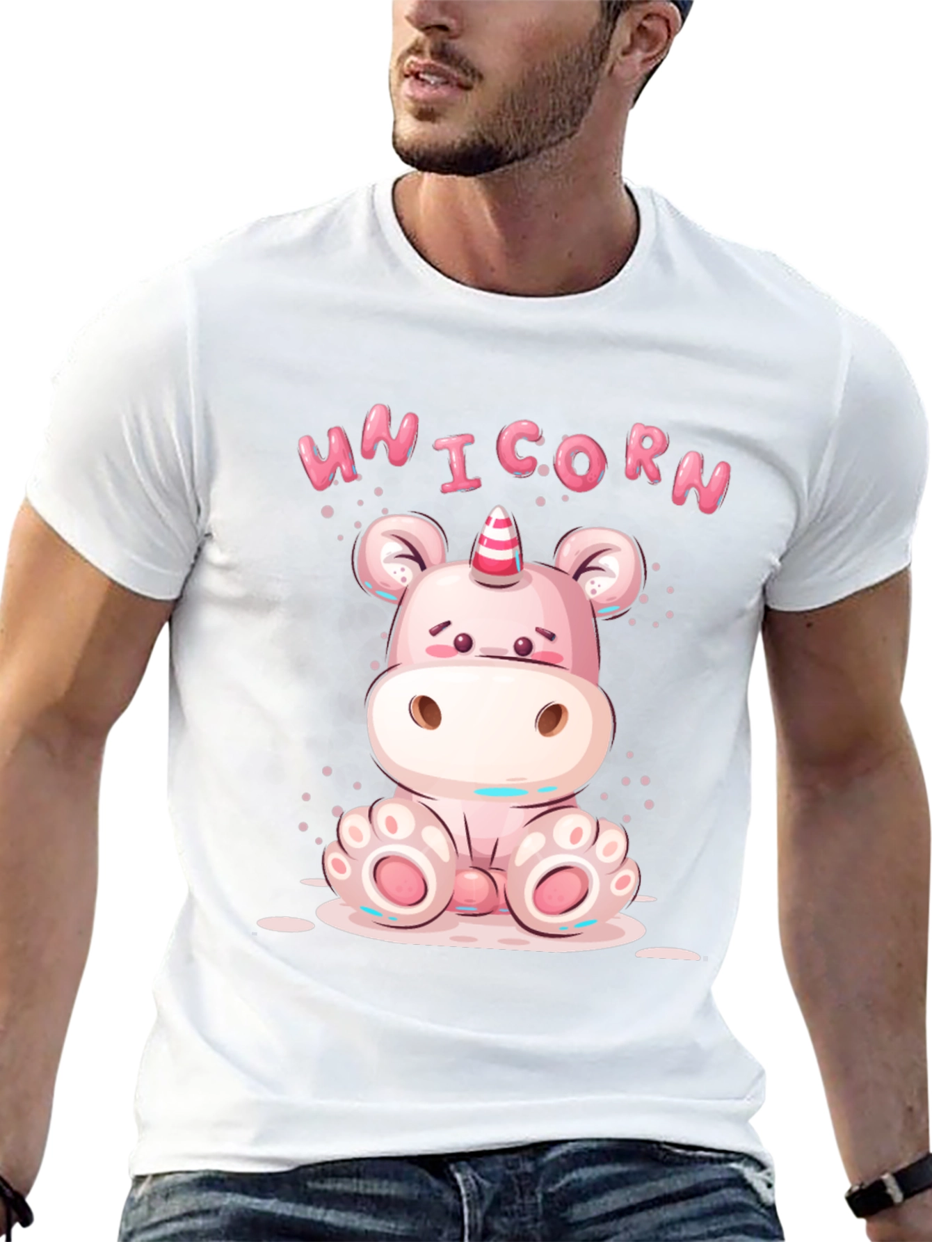 Black Cute Unicorn Cartoon Black T-Shirt view 13