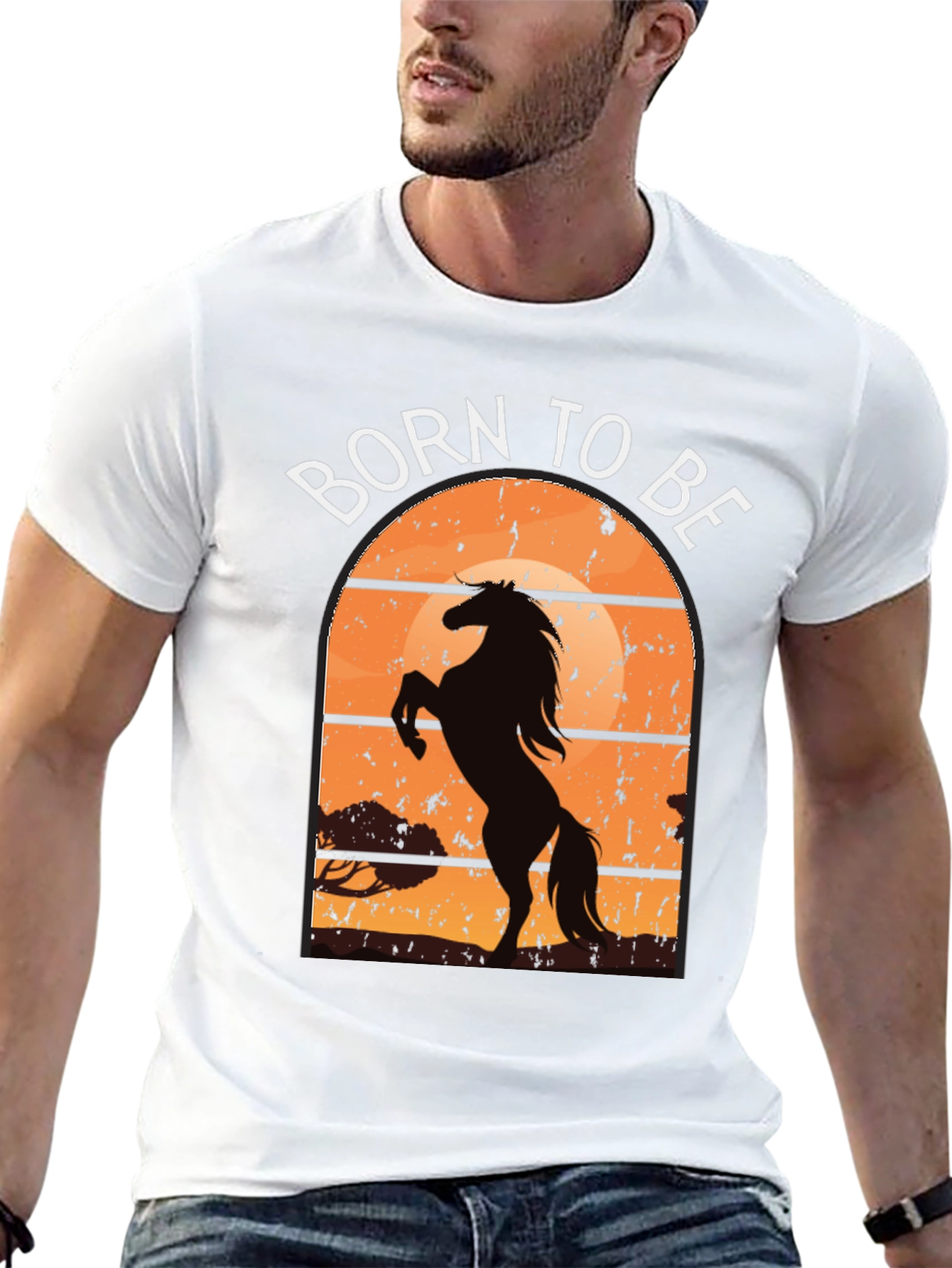 Black Born to Be Horse Silhouette Graphic Tee view 13