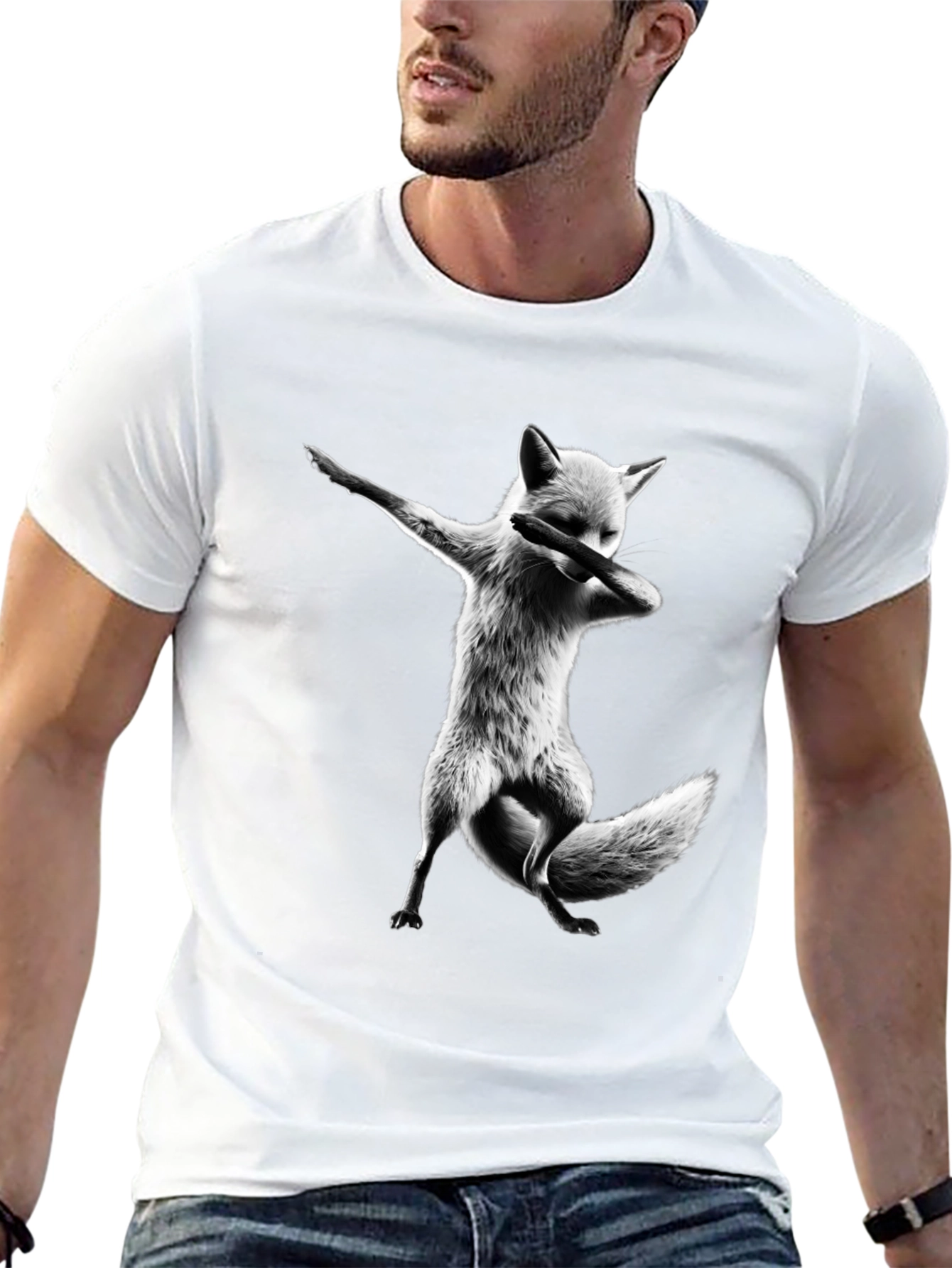 Black Dabbing Fox Graphic Tee - Black Cotton T-Shirt view 13