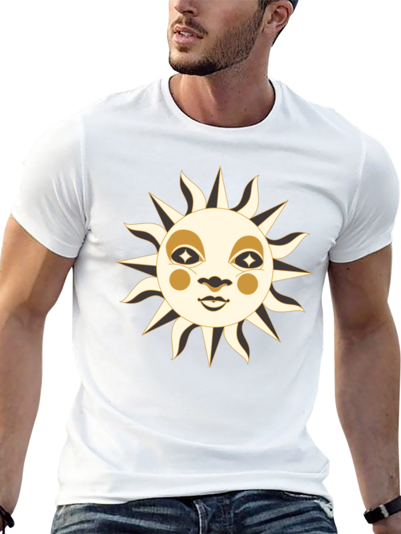 Black Celestial Sun Face Graphic T-Shirt view 13