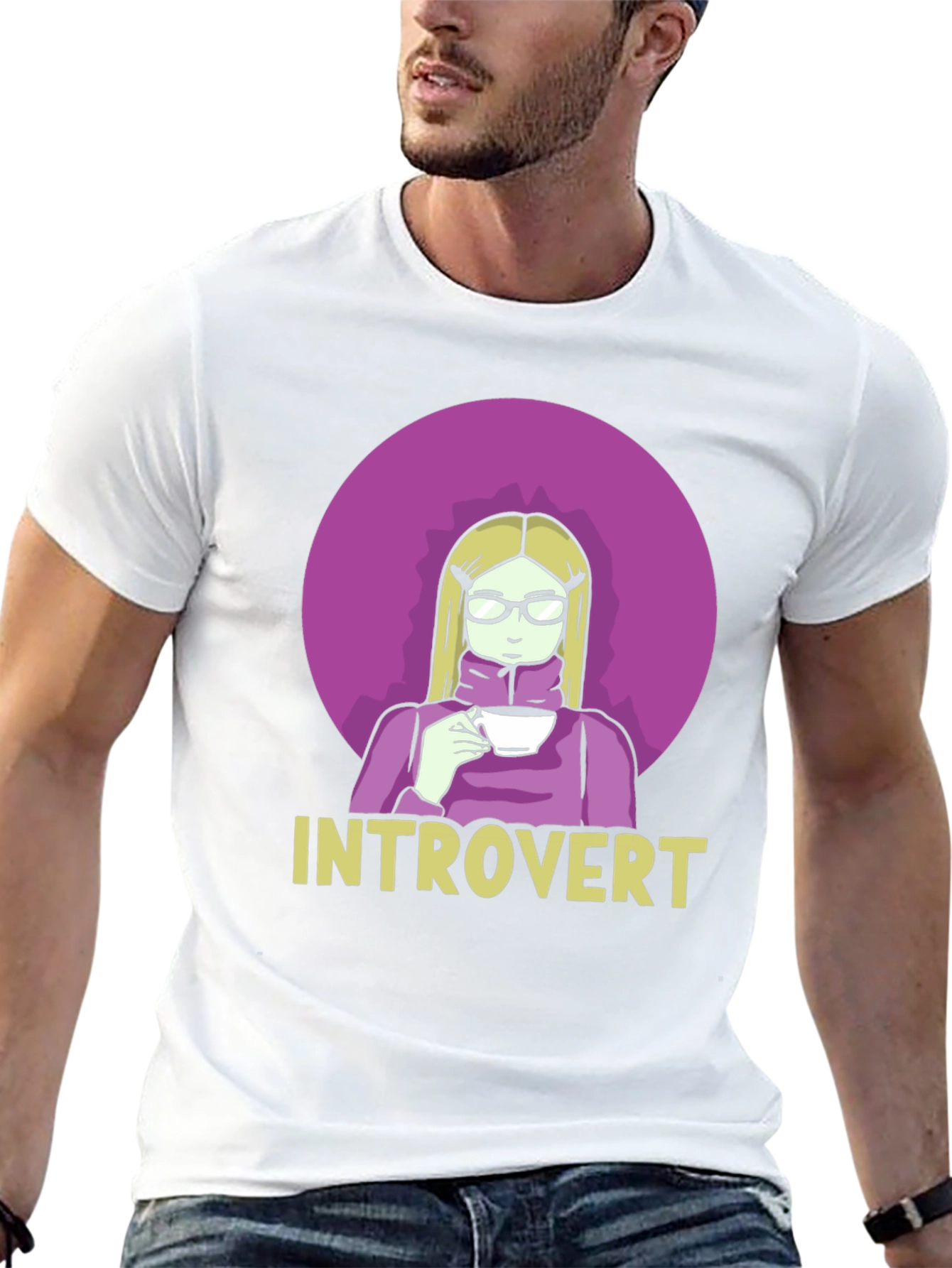 Black Introvert Tee: Cozy Cartoon Graphic T-Shirt view 13