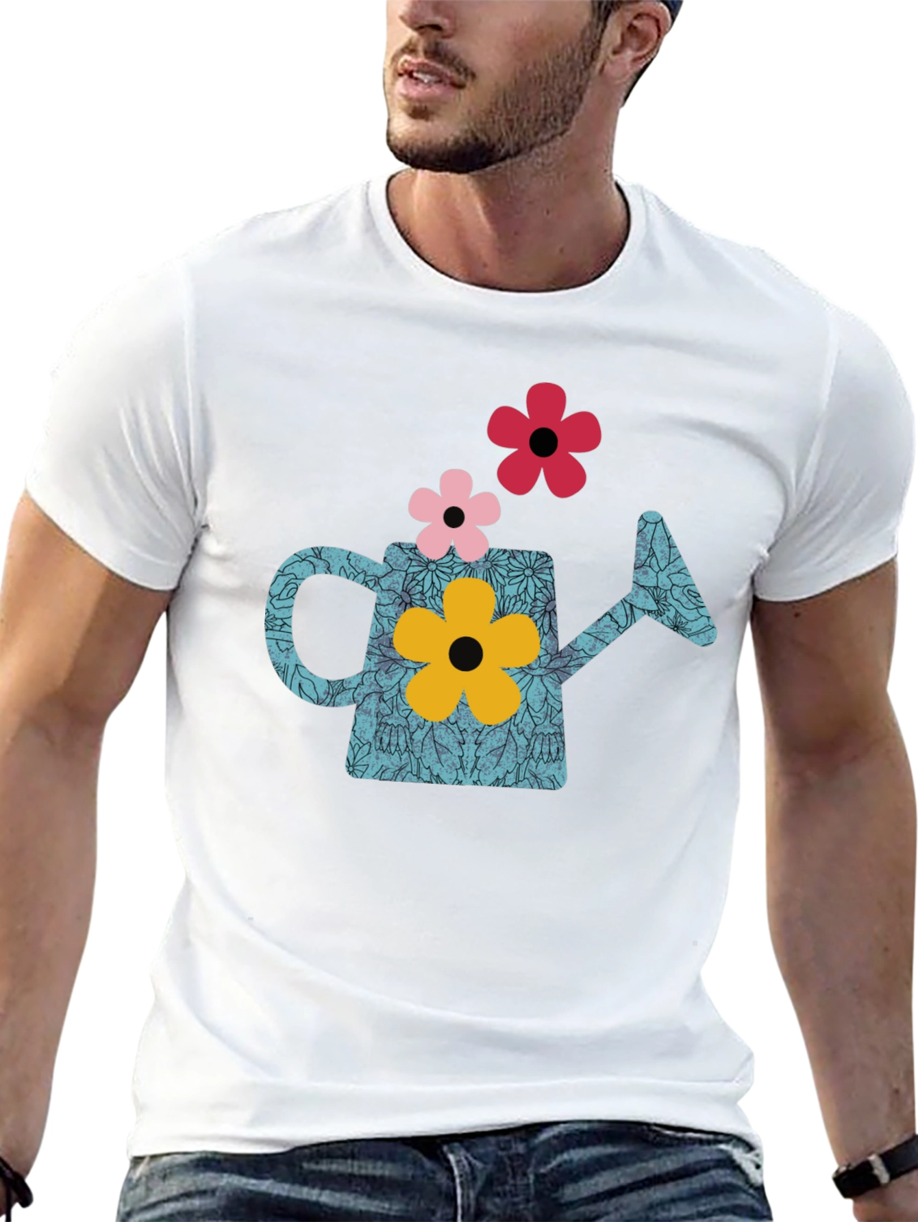 Black Watering Can Flower Graphic T-Shirt - Black view 13