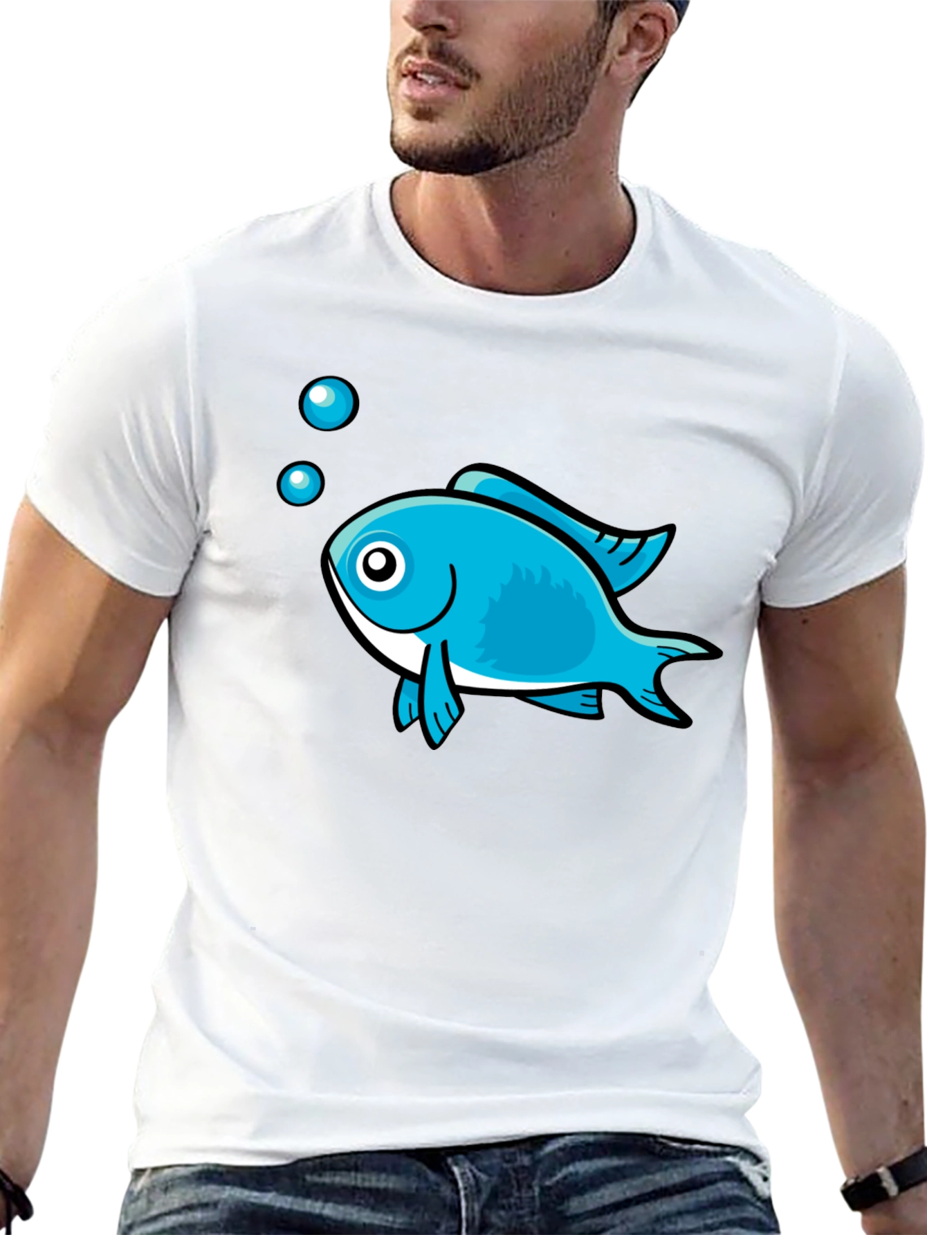 Black Blue Fish Graphic Black T-Shirt - Casual Style view 13