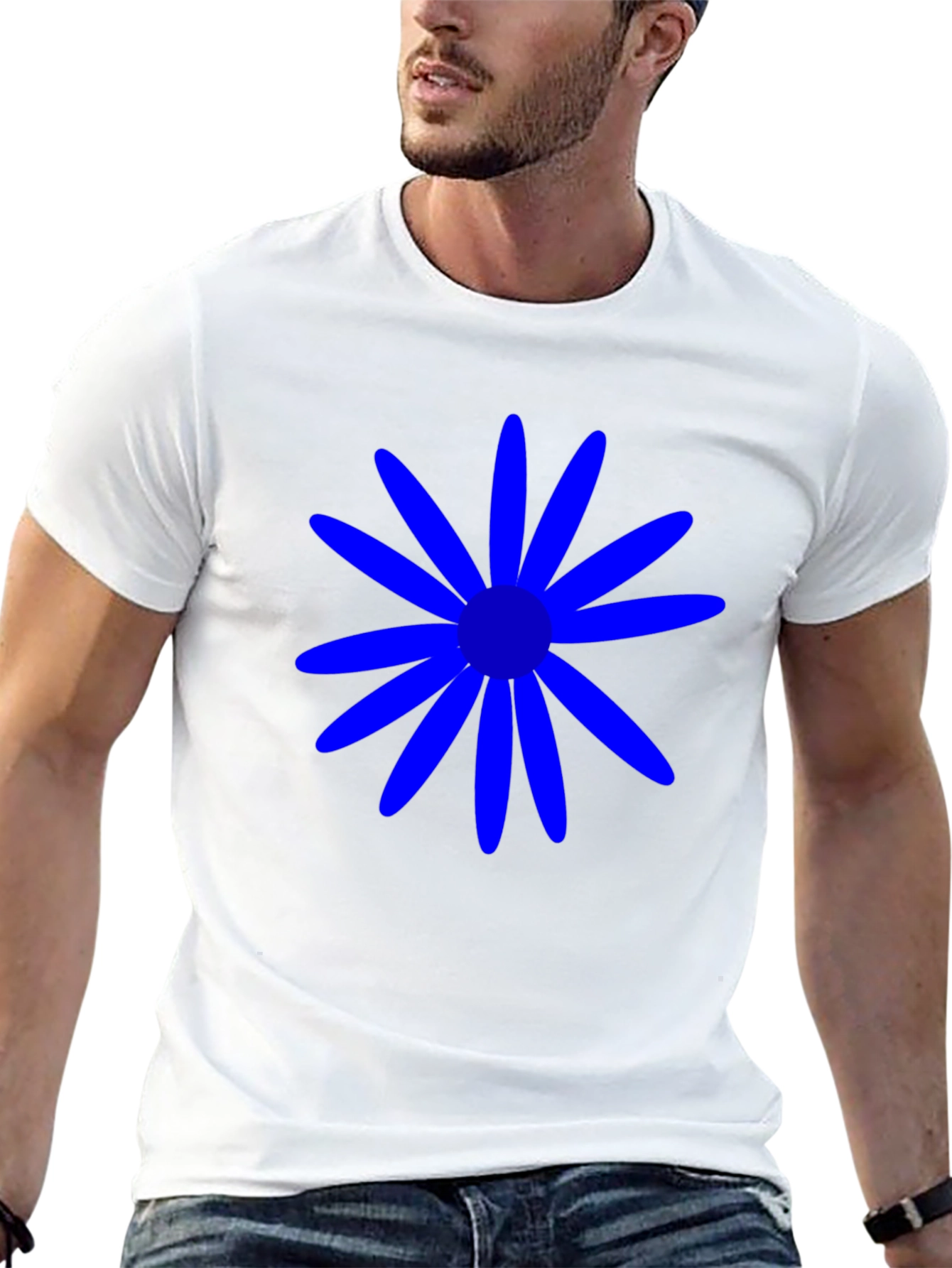 Black Blue Daisy Graphic Tee - Casual Black T-Shirt view 13