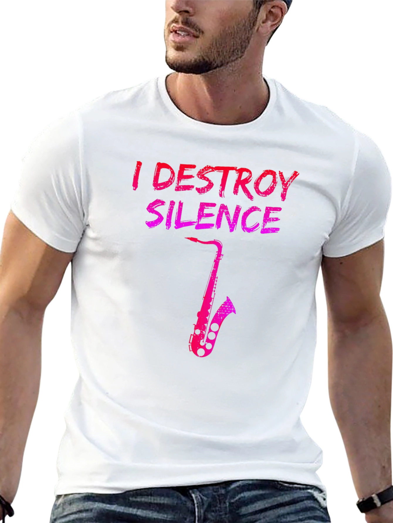 Black I Destroy Silence Saxophone Black T-Shirt view 13