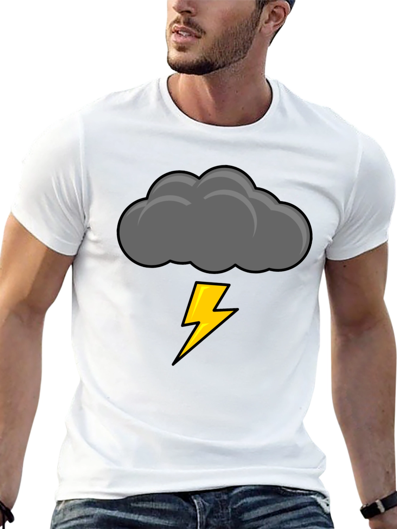 Black Storm Cloud Lightning Bolt Graphic Tee view 13