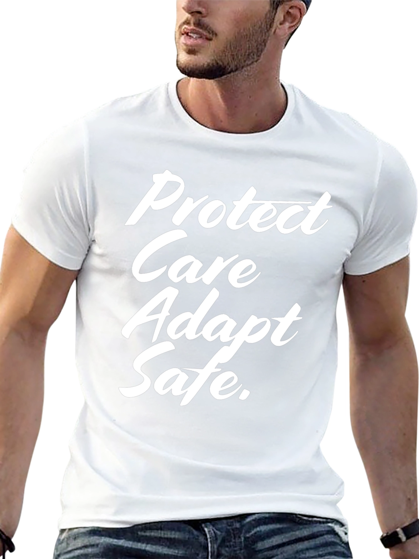 Black Protect Care Adapt Safe Tee - Trendy Slogan T-Shirt view 13