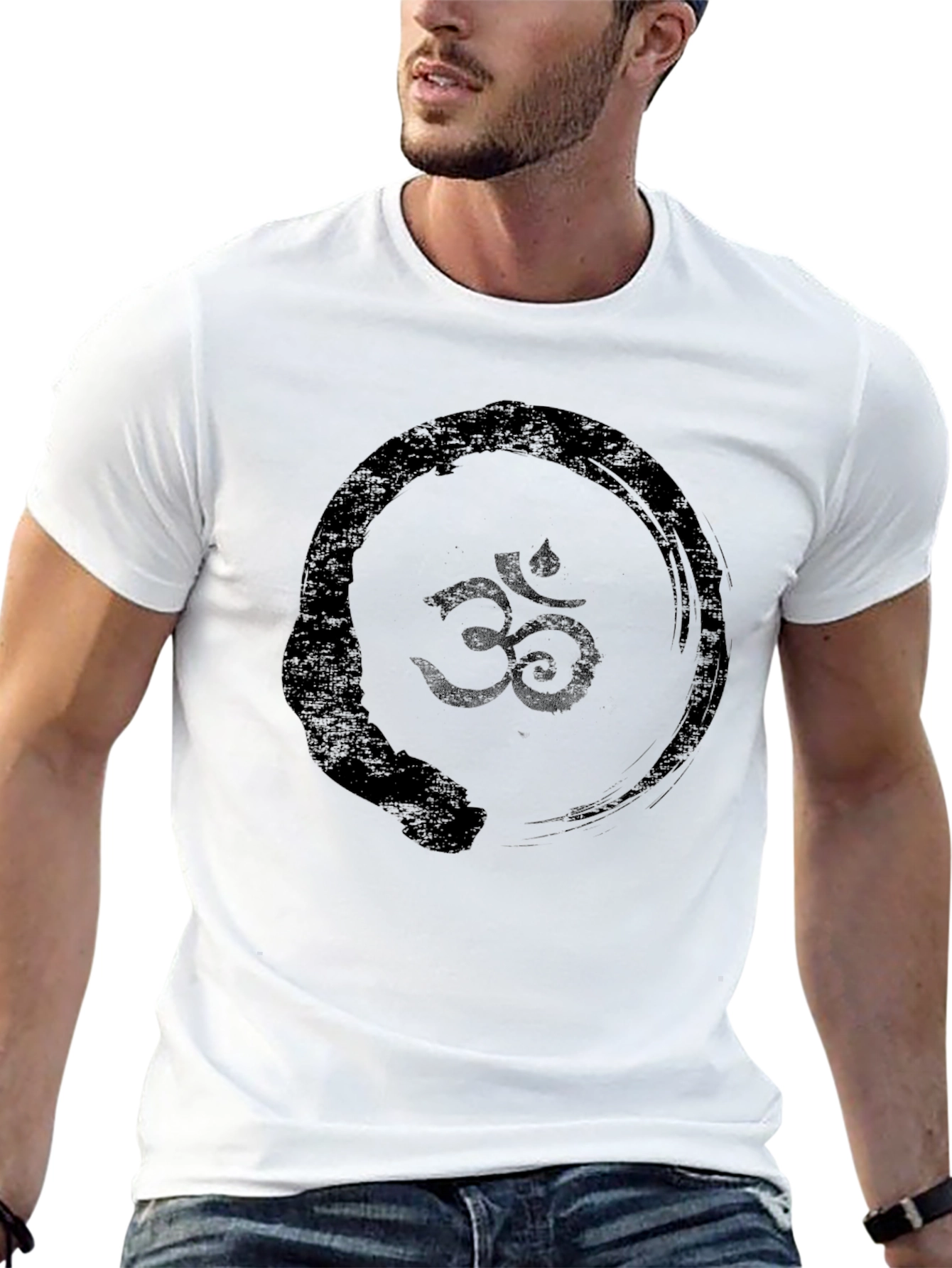 Black Om Symbol Zen Circle Black Graphic Tee view 13