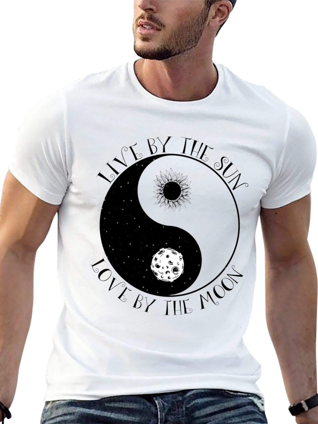 Black Yin Yang Sun & Moon Graphic Tee - Live & Love by the Stars view 13