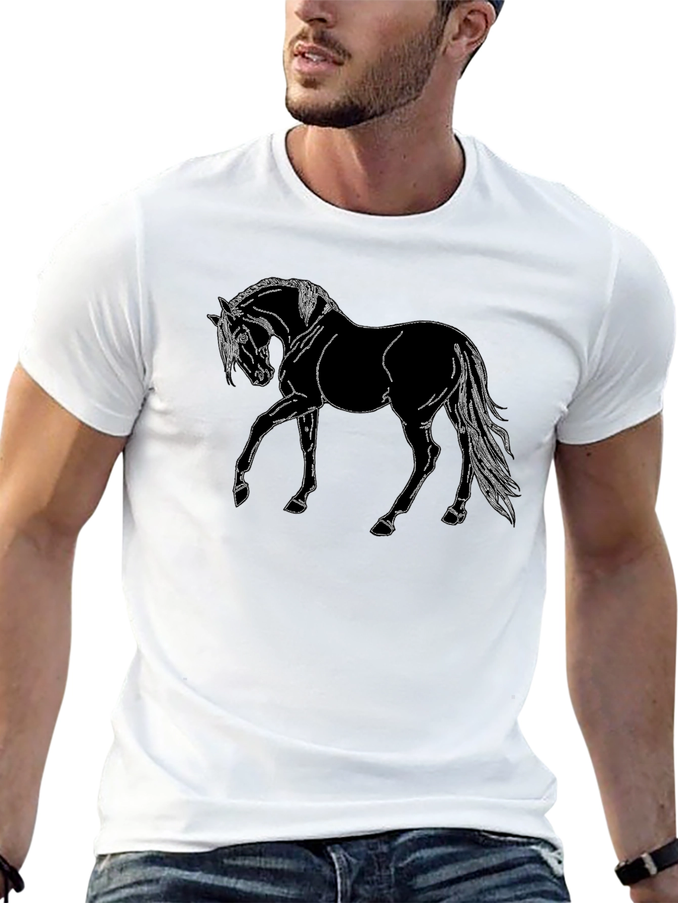 Black Men's Black Horse Graphic T-Shirt view 13