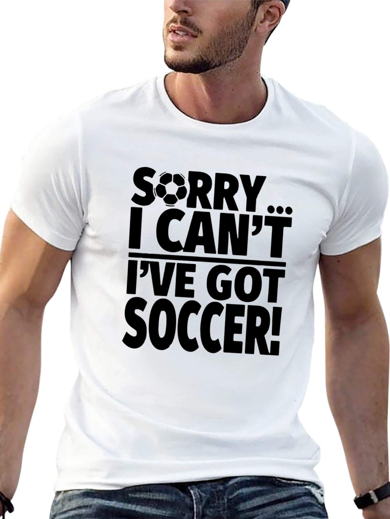 Black Funny Soccer T-Shirt - "Sorry I Can't" view 13