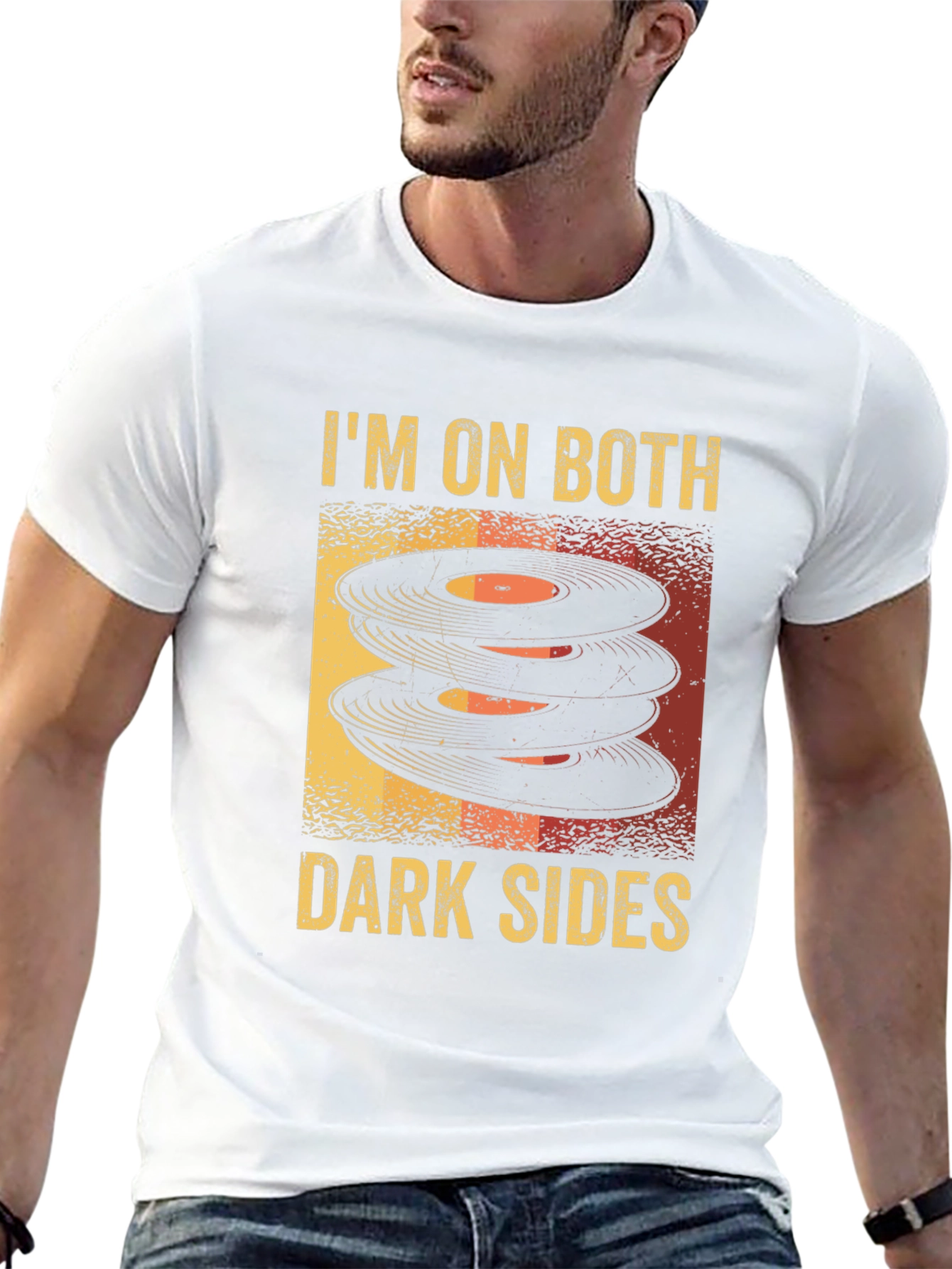 Black I'm On Both Dark Sides T-Shirt Vintage Record Vinyl Music Tee view 13