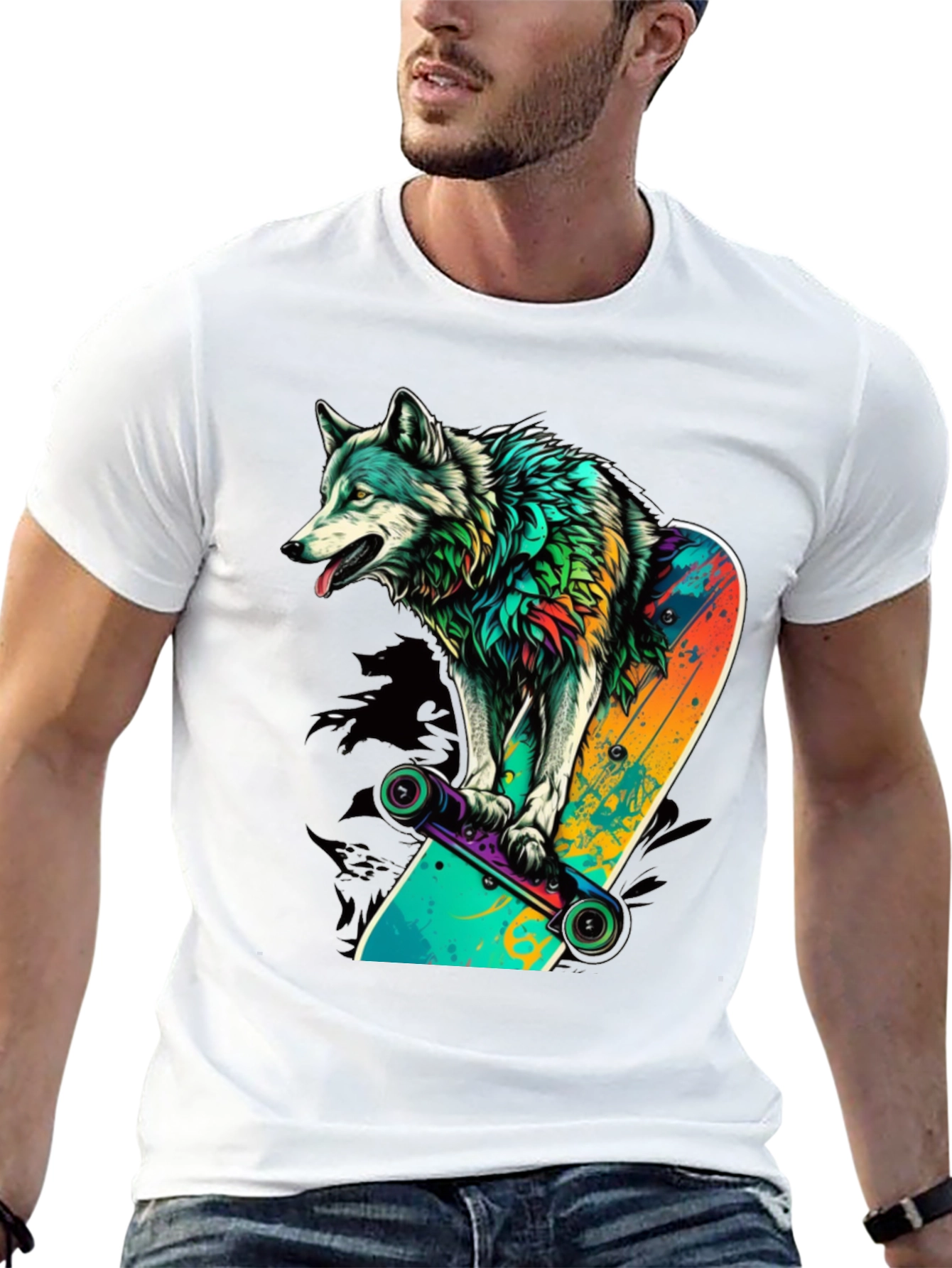 Black Wolf Skateboard Graphic Tee view 13