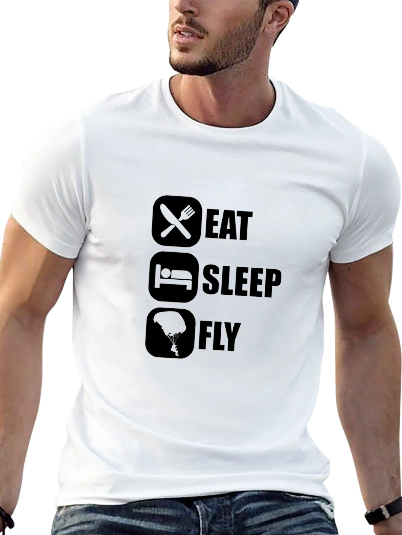 Black Eat Sleep Fly Graphic Tee - Black Cotton Casual T-Shirt view 13