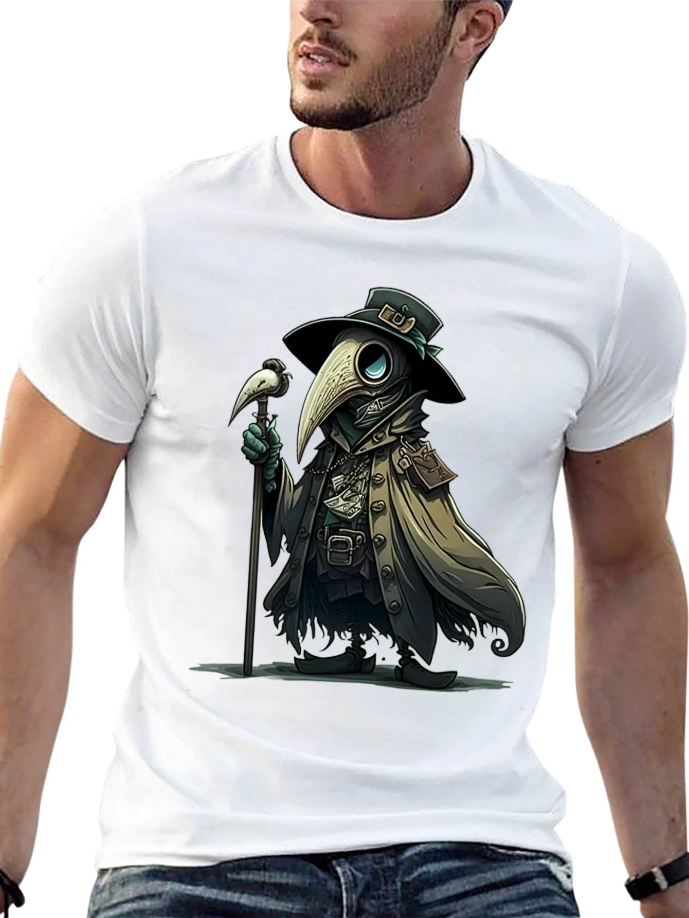 Black Plague Doctor Cartoon Graphic T-Shirt view 13