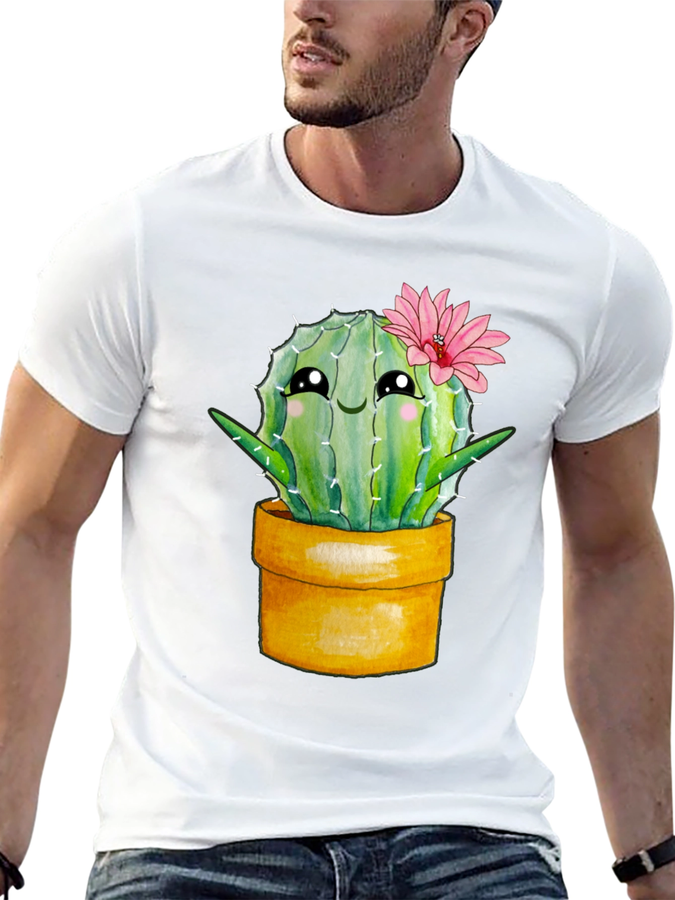 Black Cute Cactus Potted Plant Graphic Tee view 13