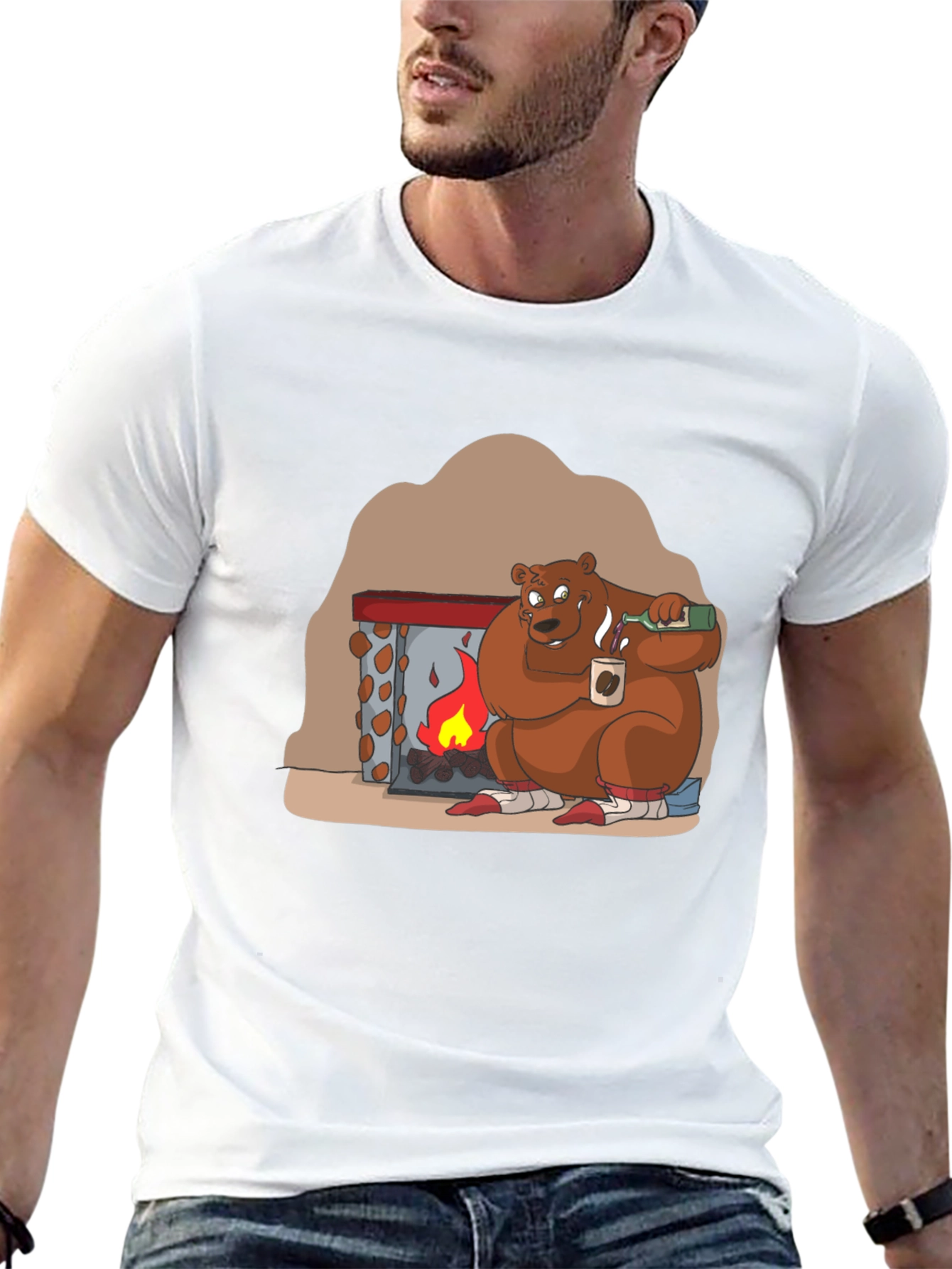 Black Cozy Bear by Fire T-Shirt view 13