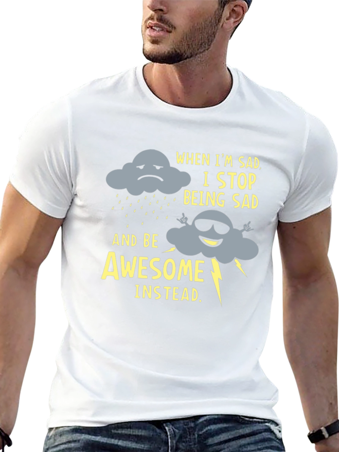 Black Funny Graphic Tee: Sad Cloud to Awesome Cloud view 13