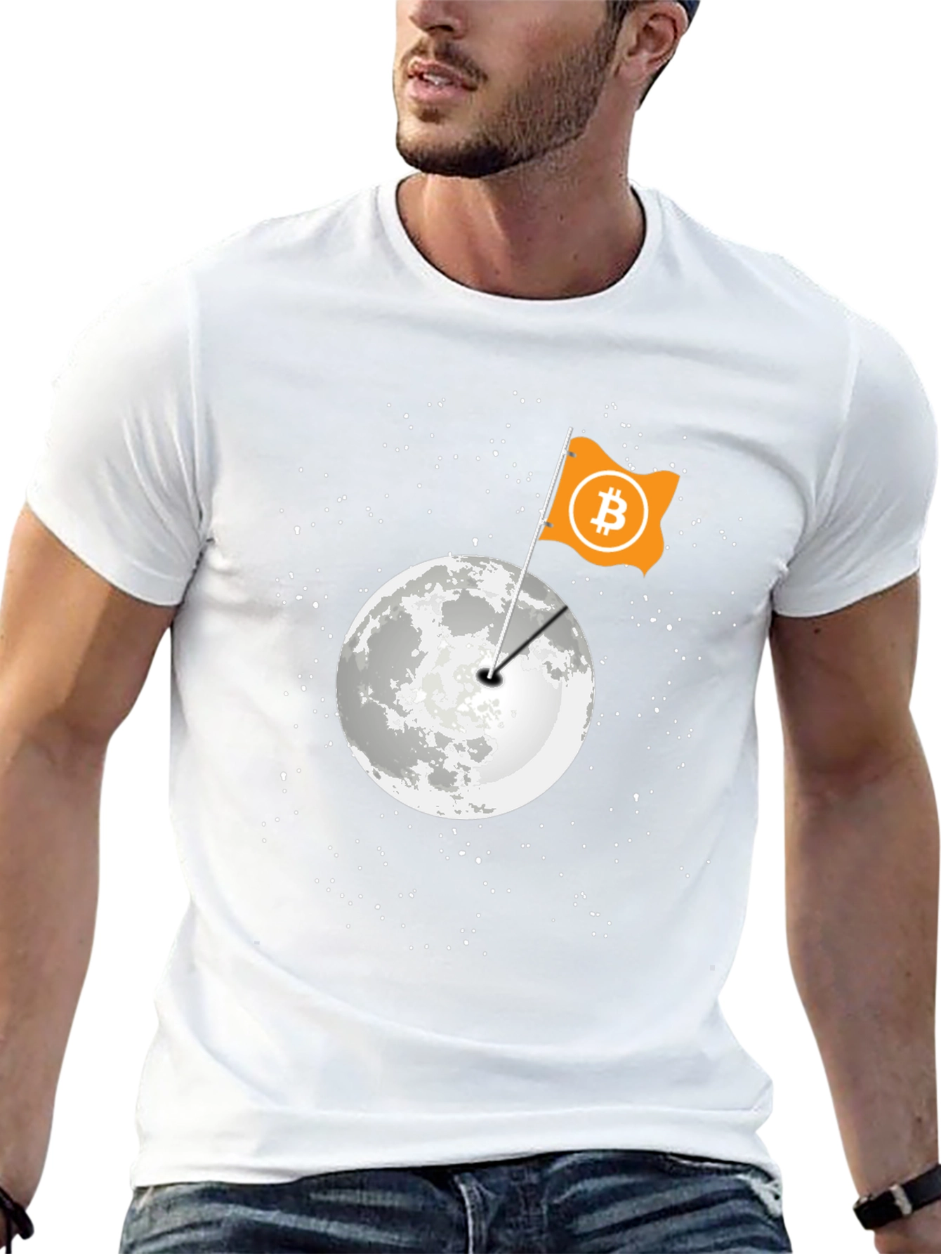 Black Bitcoin Moon Landing Black T-Shirt view 13